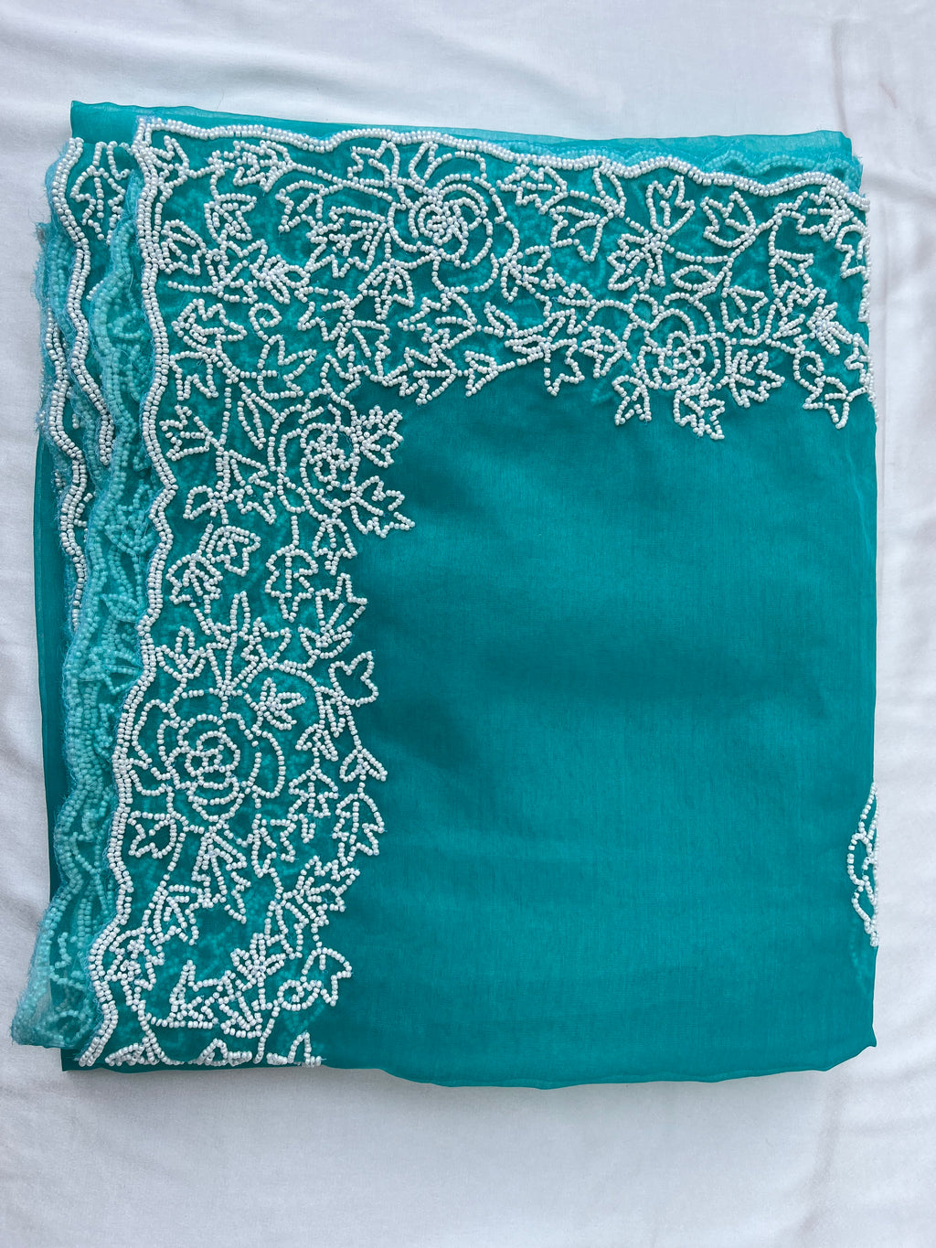 RAMA GREEN PEARL HAND EMBROIDERED DUPATTA