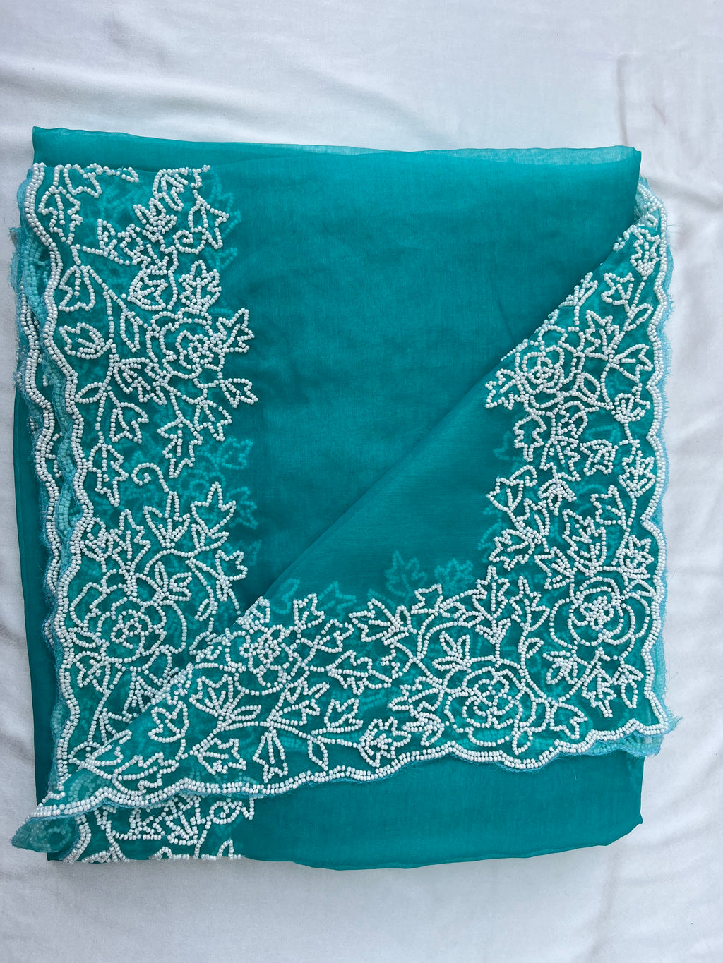 RAMA GREEN PEARL HAND EMBROIDERED DUPATTA