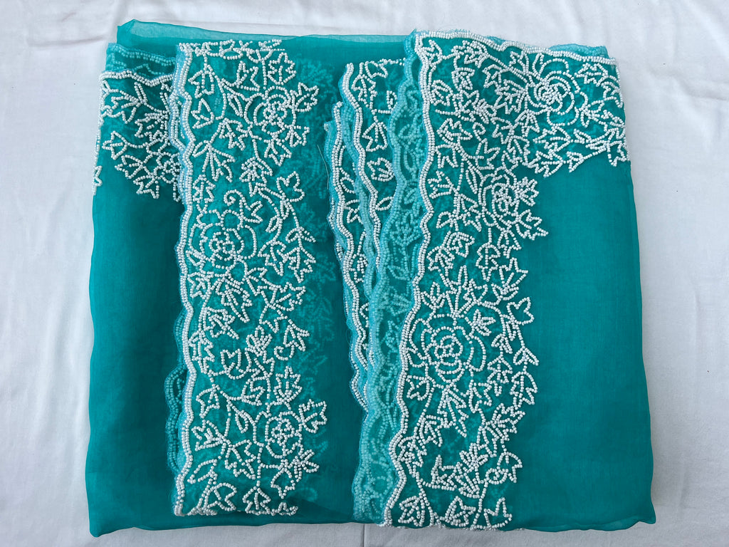 RAMA GREEN PEARL HAND EMBROIDERED DUPATTA