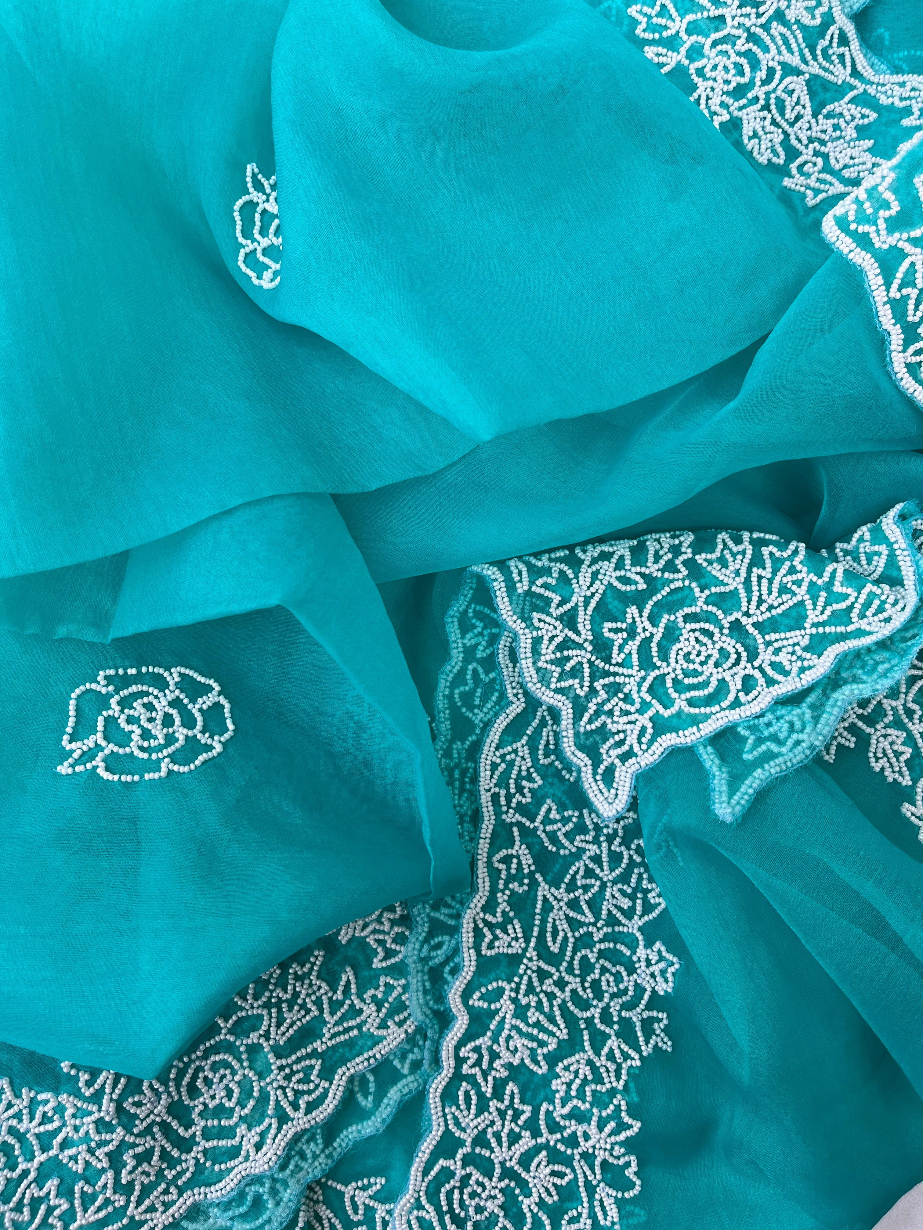 RAMA GREEN PEARL HAND EMBROIDERED DUPATTA