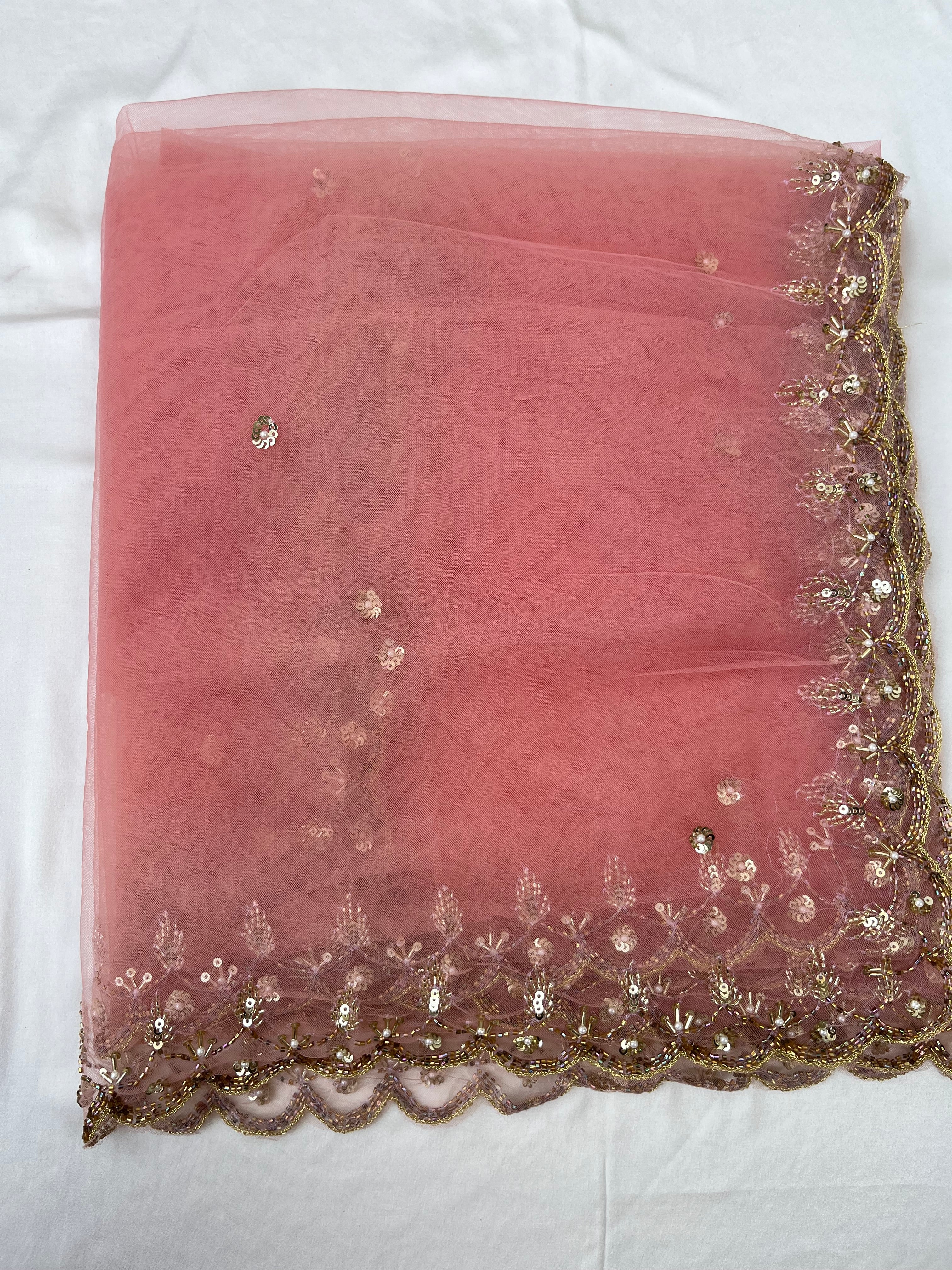 BRIDAL BEAUTIFUL PINK HAND EMBROIDERED DUPATTA