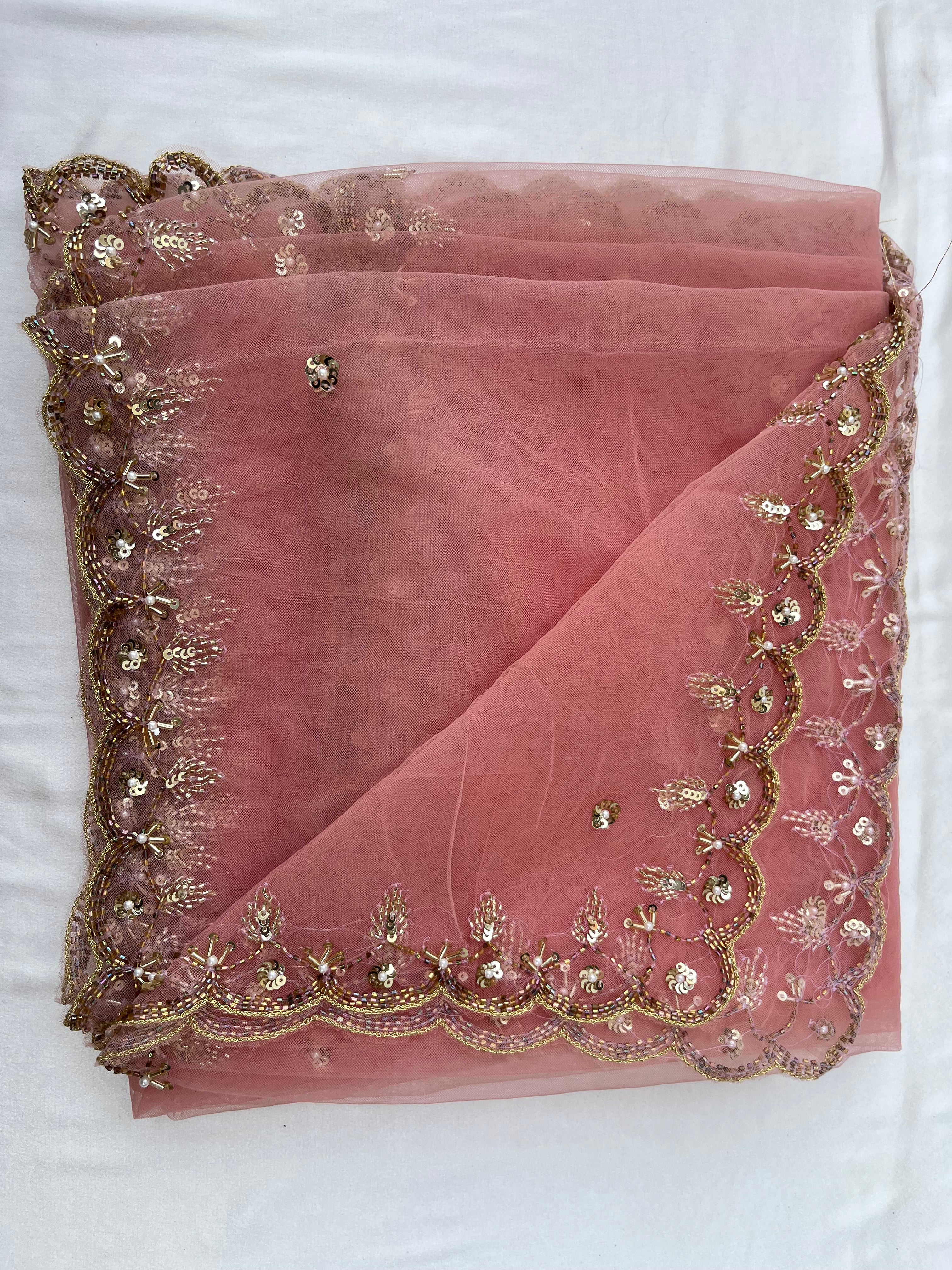BRIDAL BEAUTIFUL PINK HAND EMBROIDERED DUPATTA