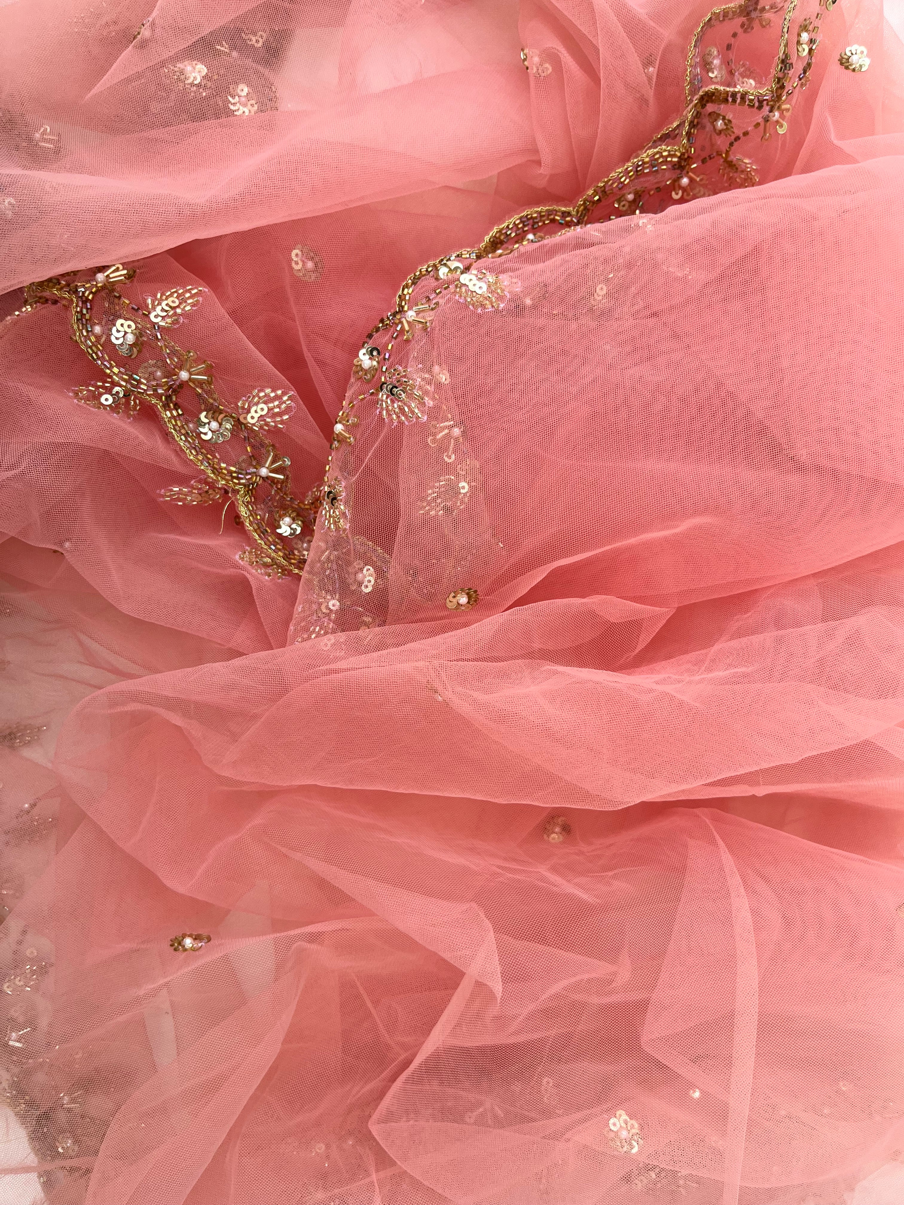 BRIDAL BEAUTIFUL PINK HAND EMBROIDERED DUPATTA