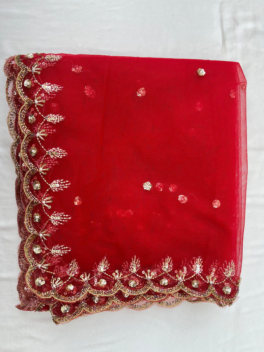 BRIDAL RED HAND EMBROIDERED DUPATTA