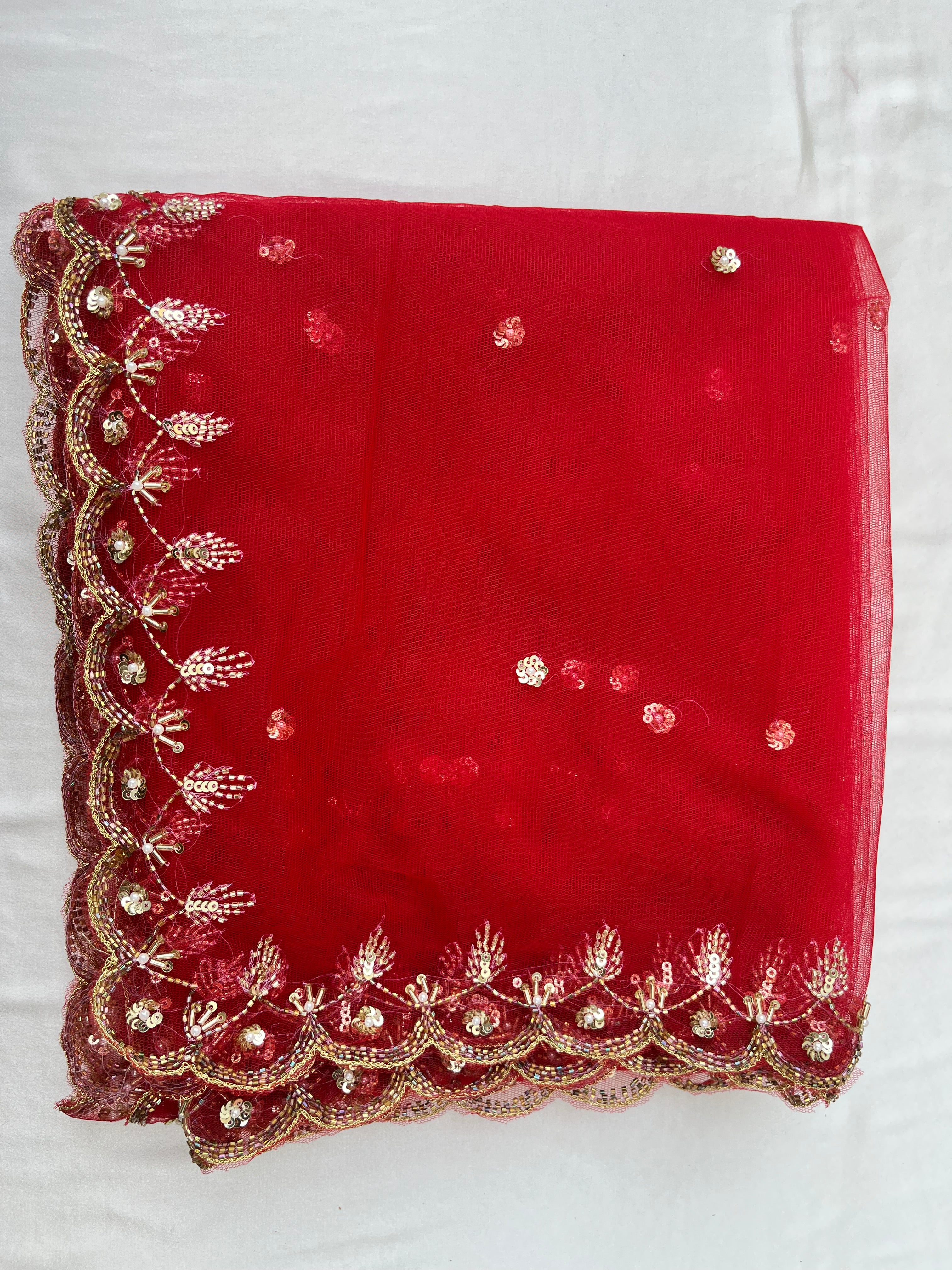 BRIDAL RED HAND EMBROIDERED DUPATTA