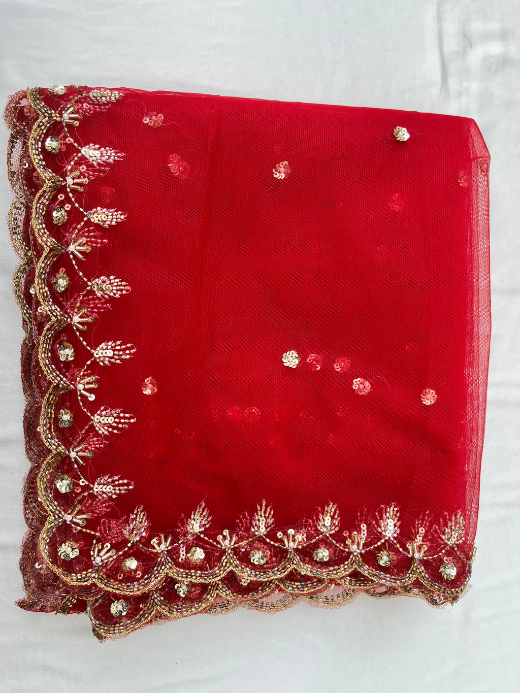 BRIDAL RED HAND EMBROIDERED DUPATTA
