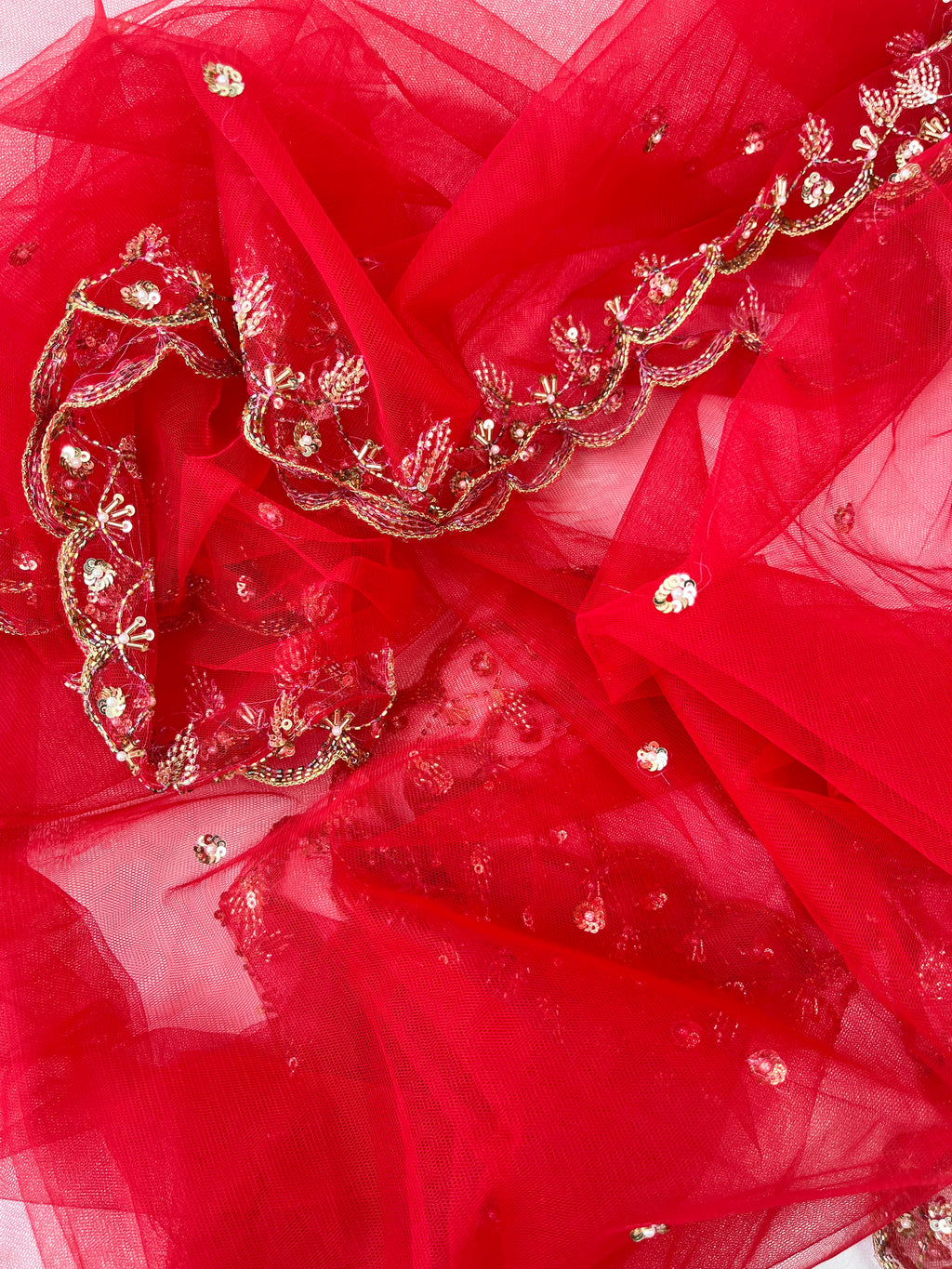 BRIDAL RED HAND EMBROIDERED DUPATTA