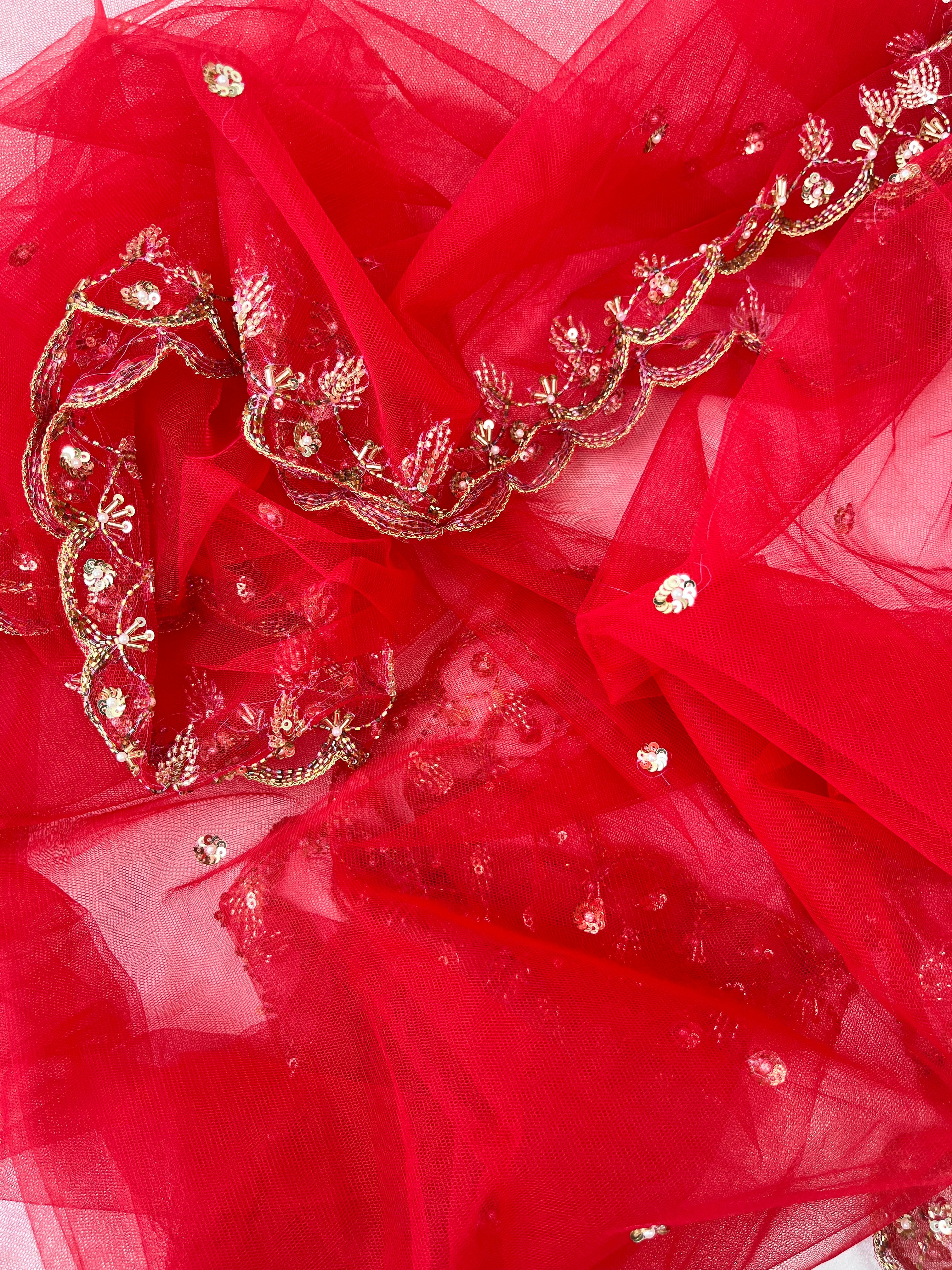 BRIDAL RED HAND EMBROIDERED DUPATTA