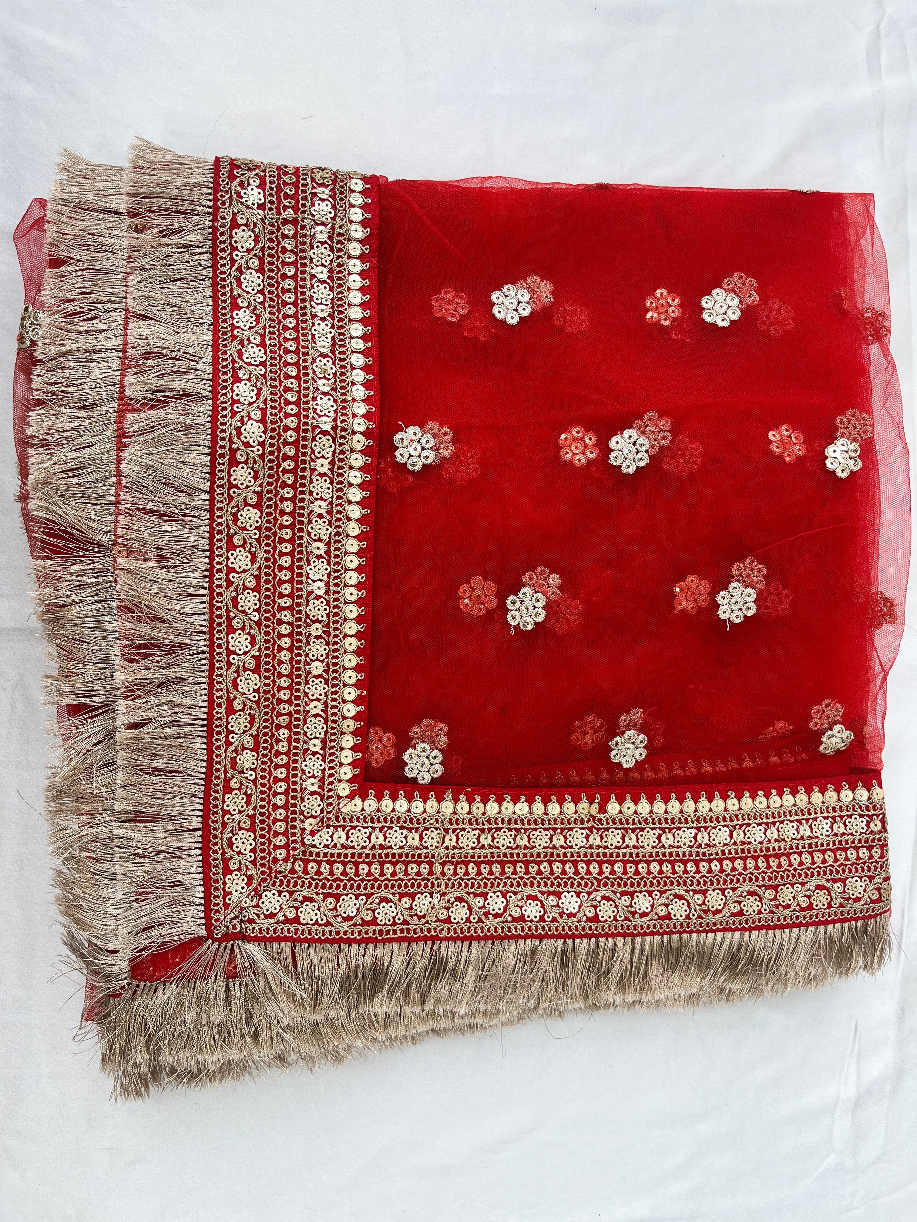 BRIDAL NET FLOWER ZARI EMBROIDERED DUPATTA
