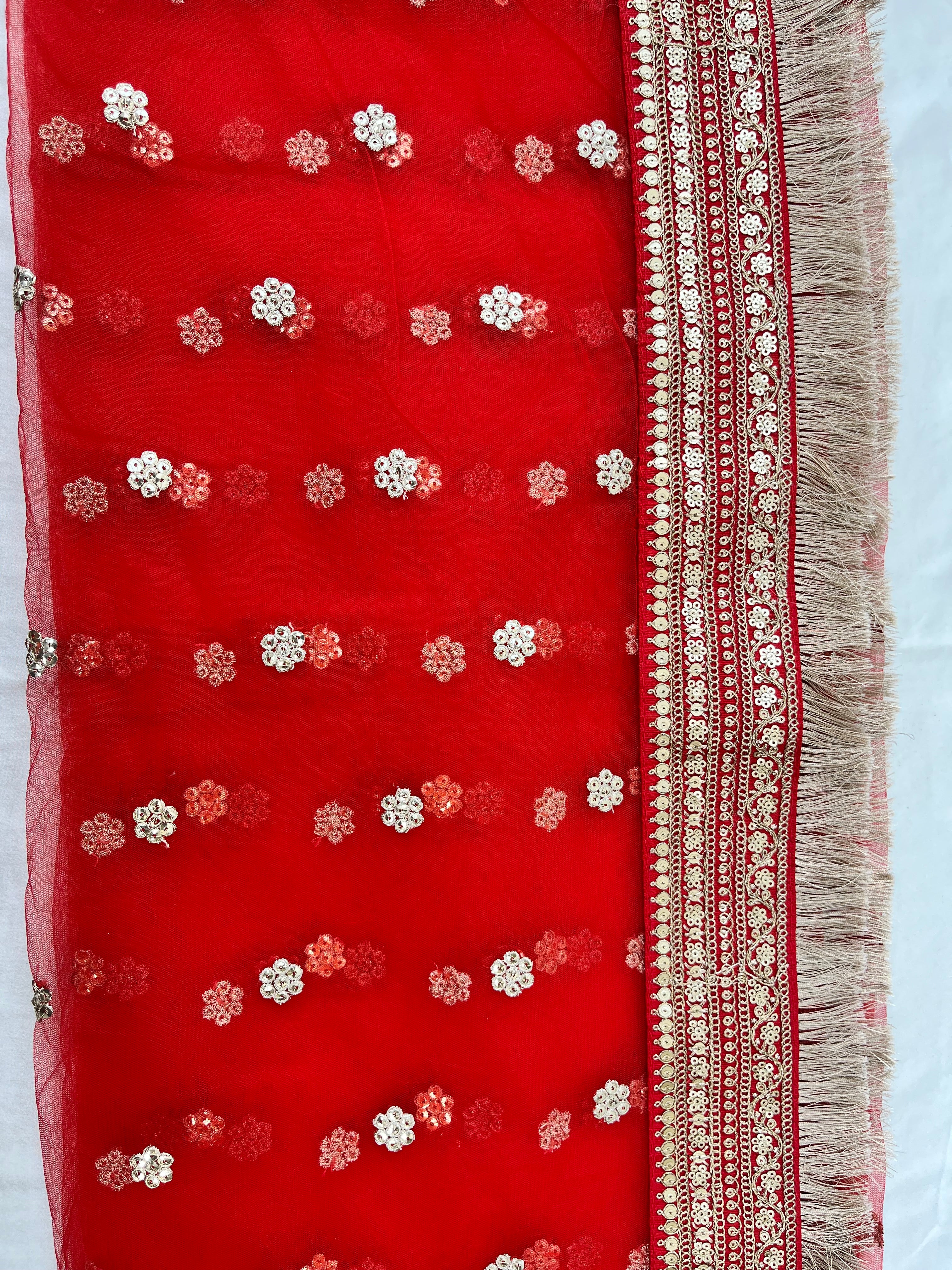 BRIDAL NET FLOWER ZARI EMBROIDERED DUPATTA