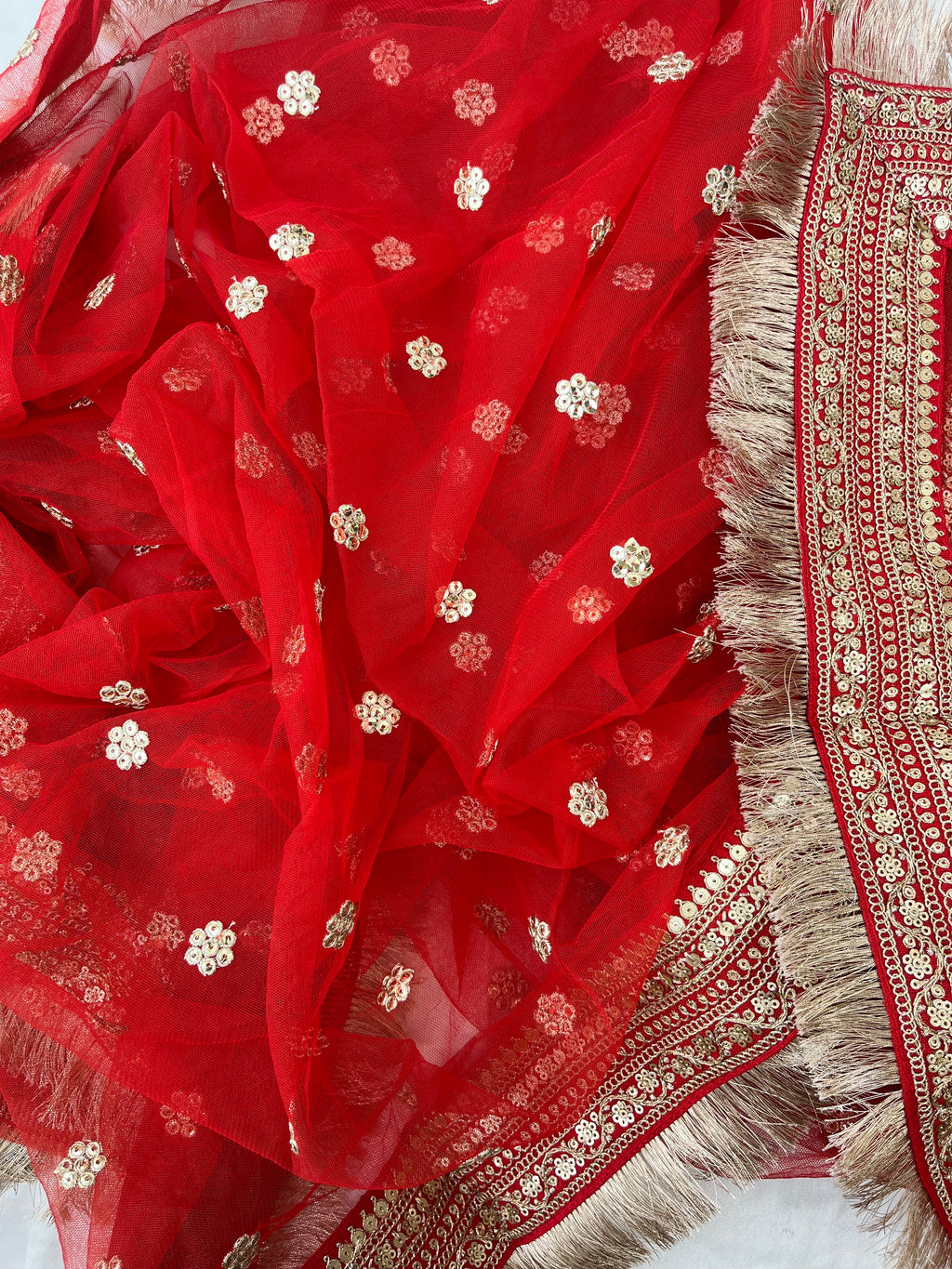 BRIDAL NET FLOWER ZARI EMBROIDERED DUPATTA