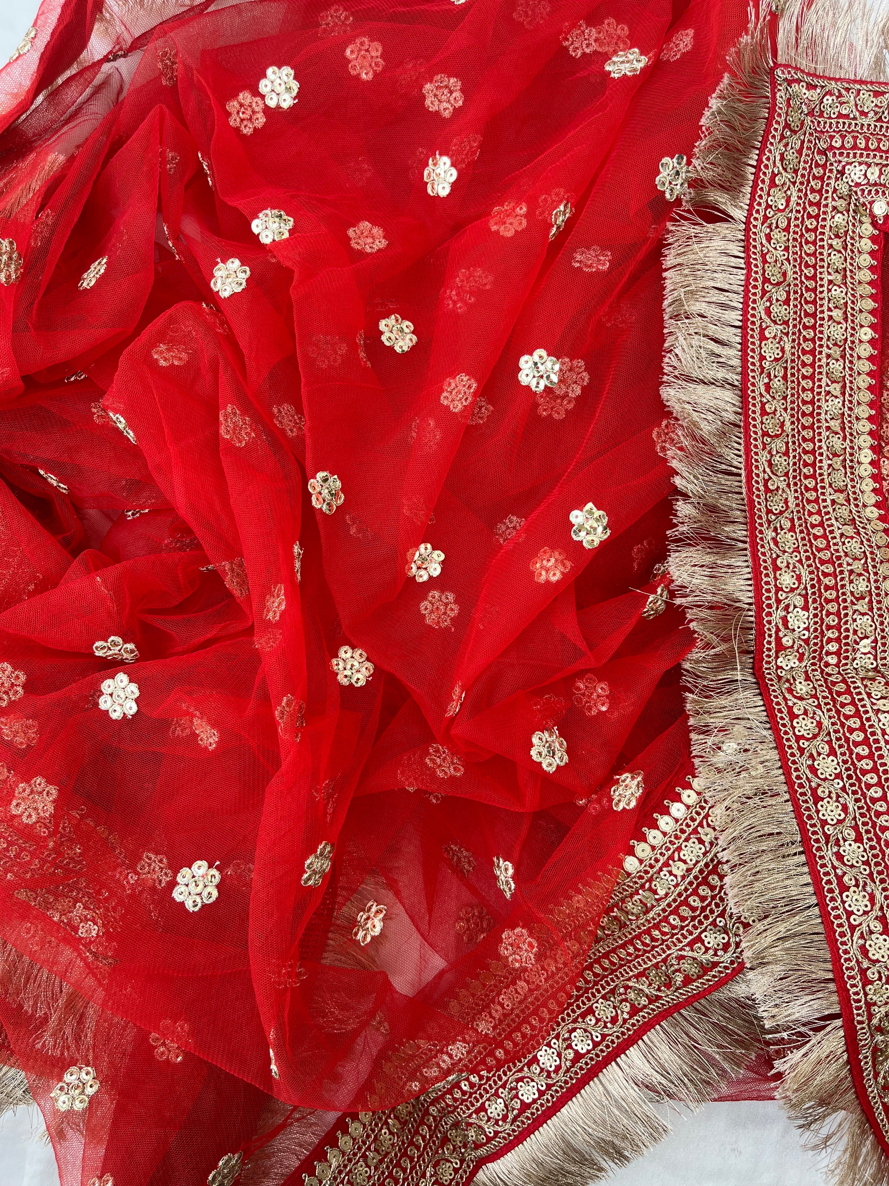 BRIDAL NET FLOWER ZARI EMBROIDERED DUPATTA