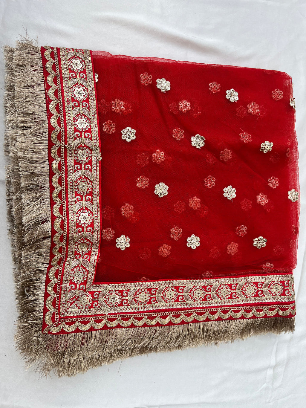 BRIDAL RED GULZAR FLOWER NET DUPATTA