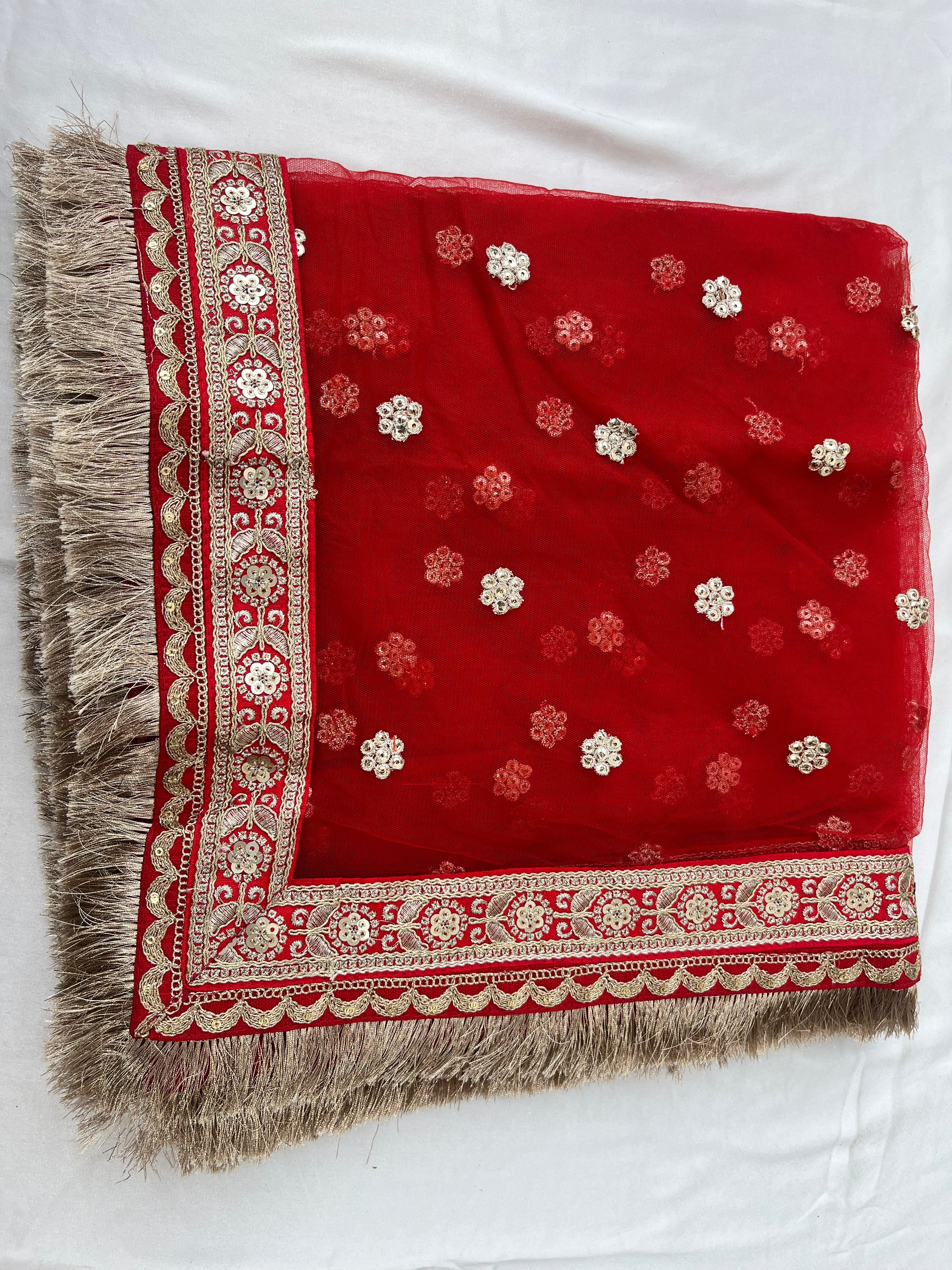 BRIDAL RED GULZAR FLOWER NET DUPATTA