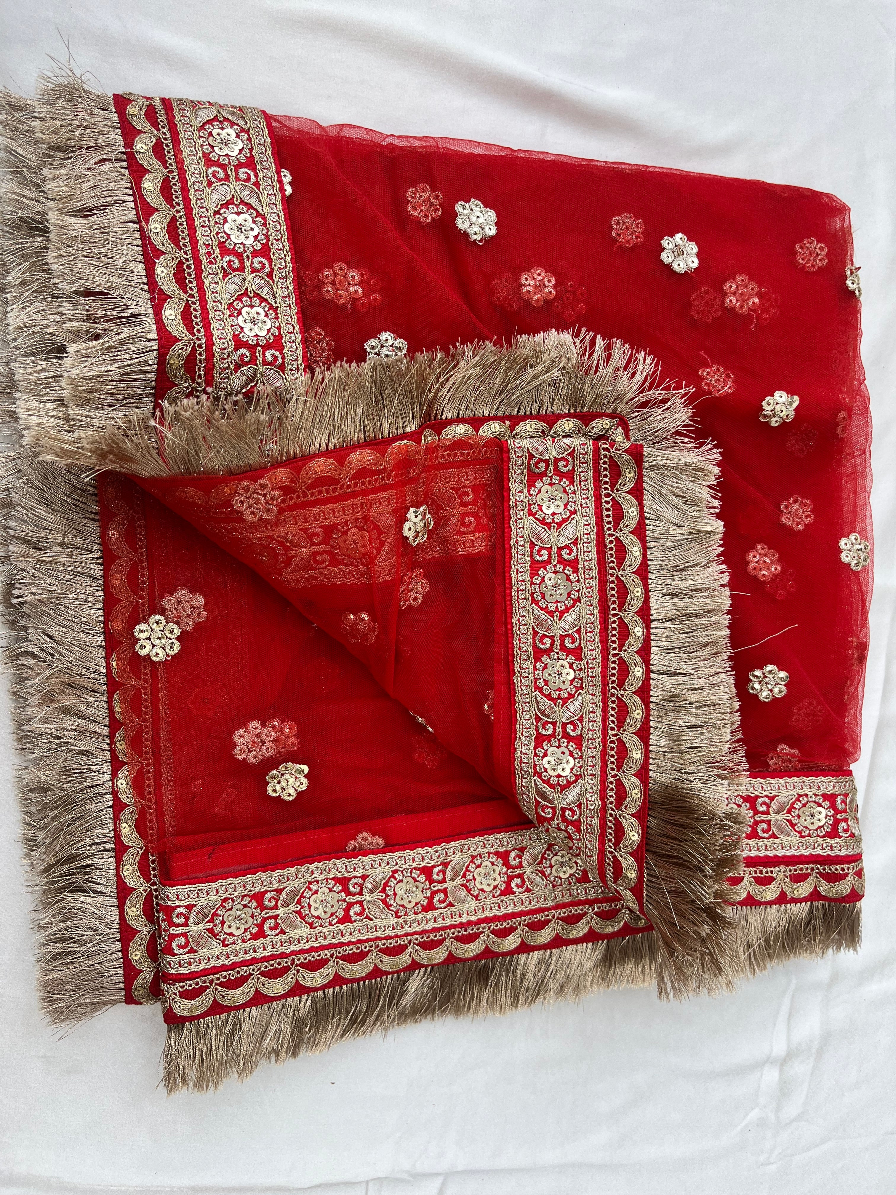 BRIDAL RED GULZAR FLOWER NET DUPATTA