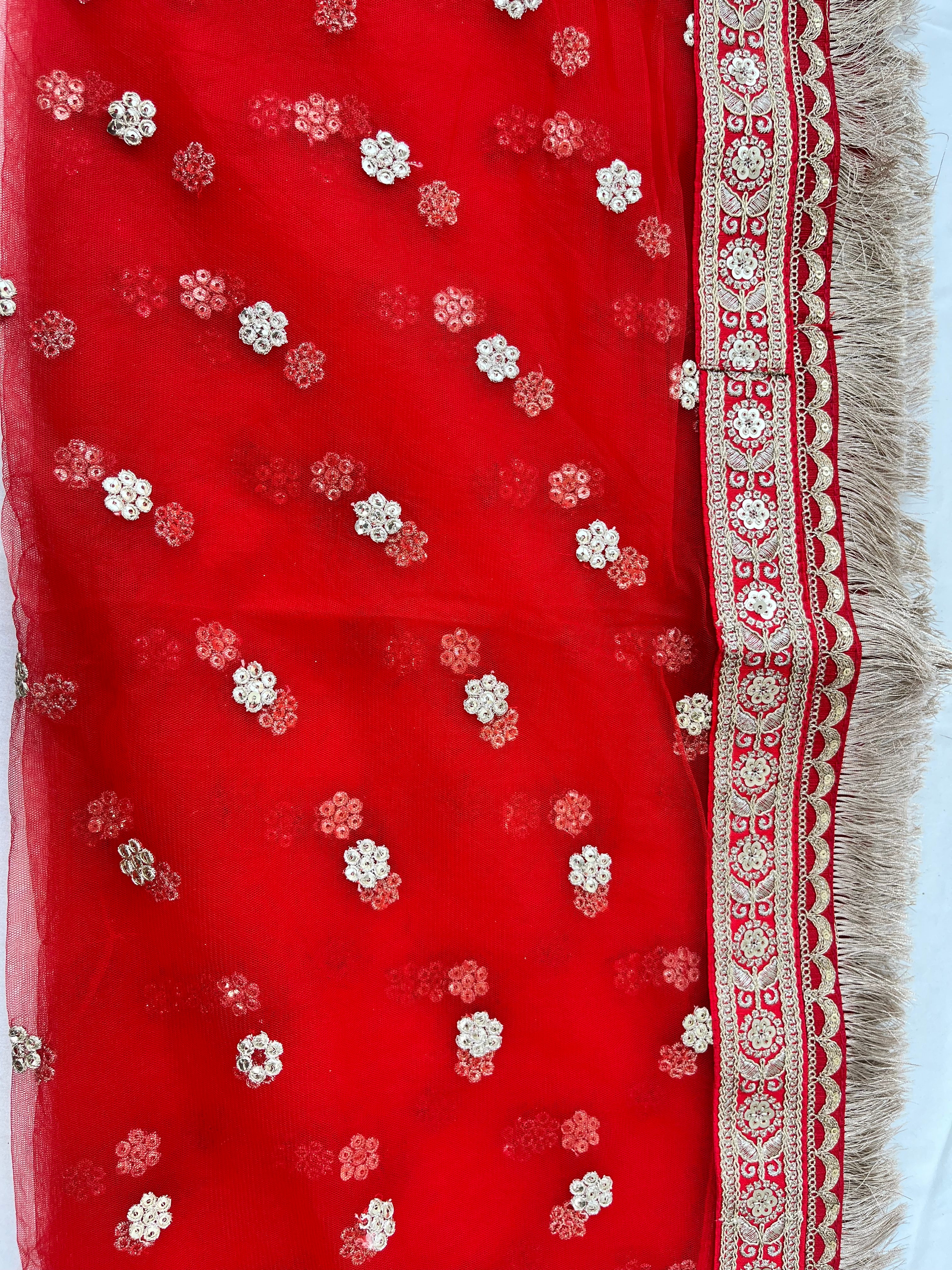 BRIDAL RED GULZAR FLOWER NET DUPATTA