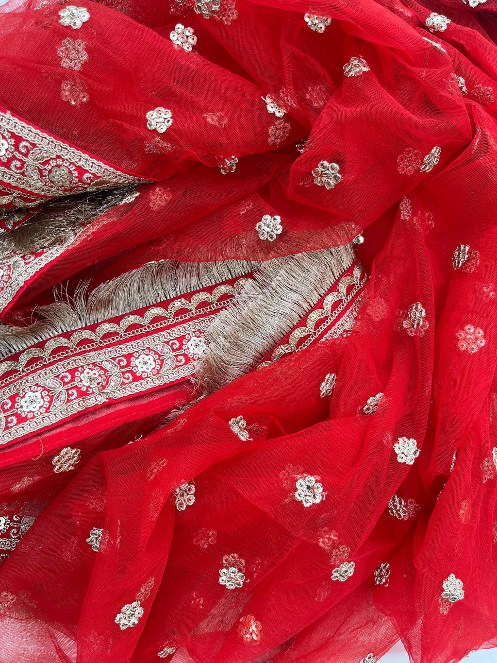 BRIDAL RED GULZAR FLOWER NET DUPATTA