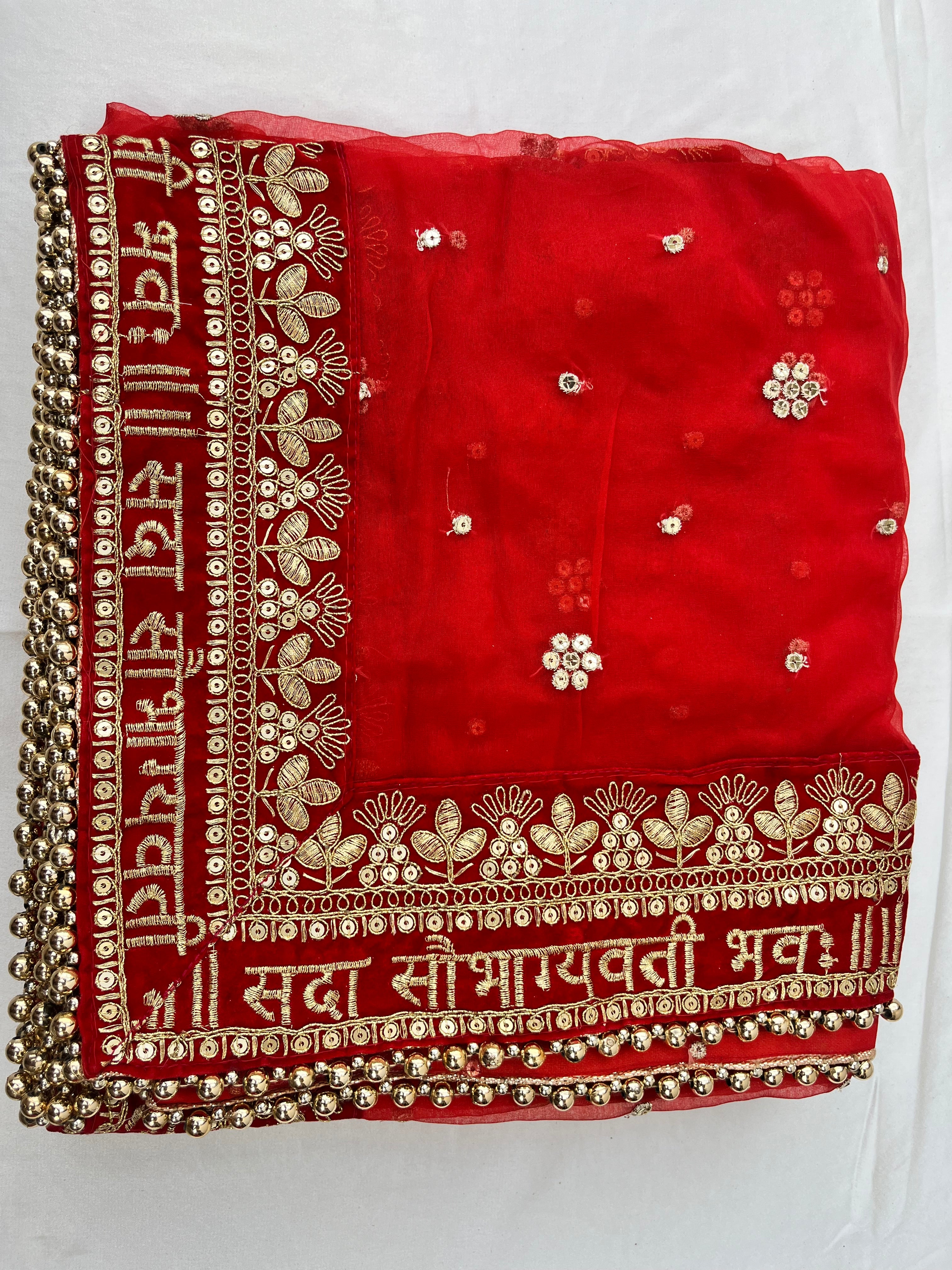 BRIDAL RED SAUBHAGYAVATI EMBROIDERED ORGANZA DUPATTA