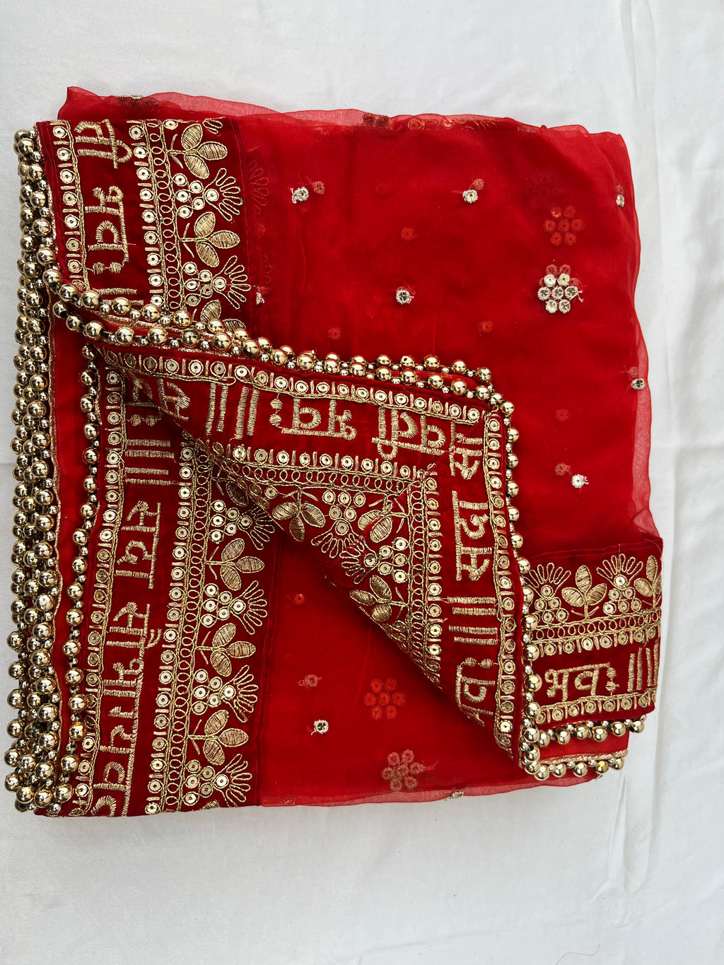 BRIDAL RED SAUBHAGYAVATI EMBROIDERED ORGANZA DUPATTA