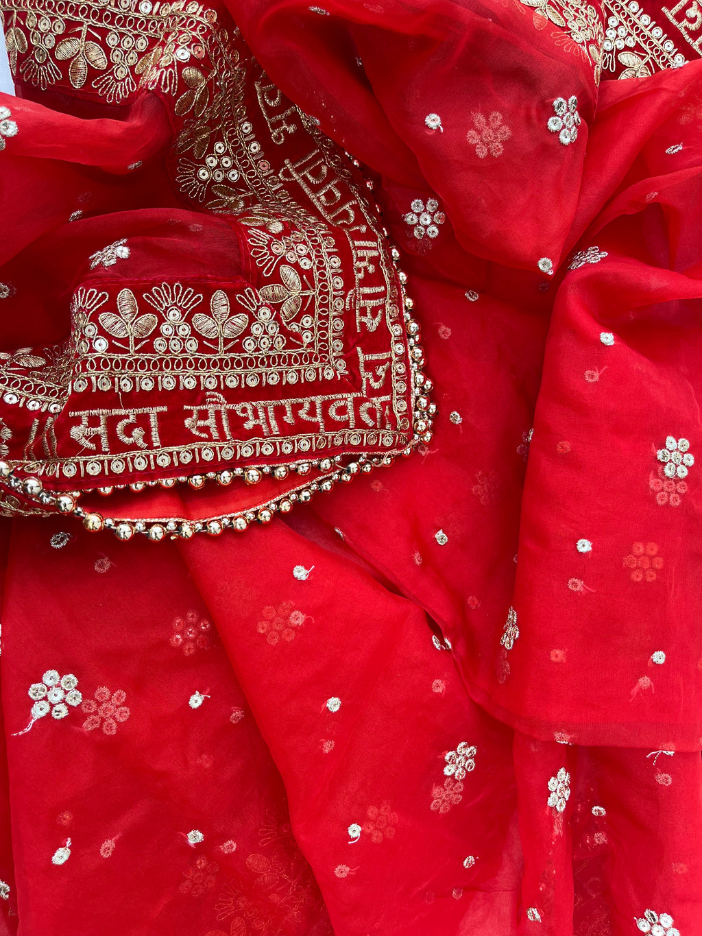 BRIDAL RED SAUBHAGYAVATI EMBROIDERED ORGANZA DUPATTA