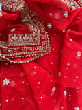BRIDAL RED SAUBHAGYAVATI EMBROIDERED ORGANZA DUPATTA