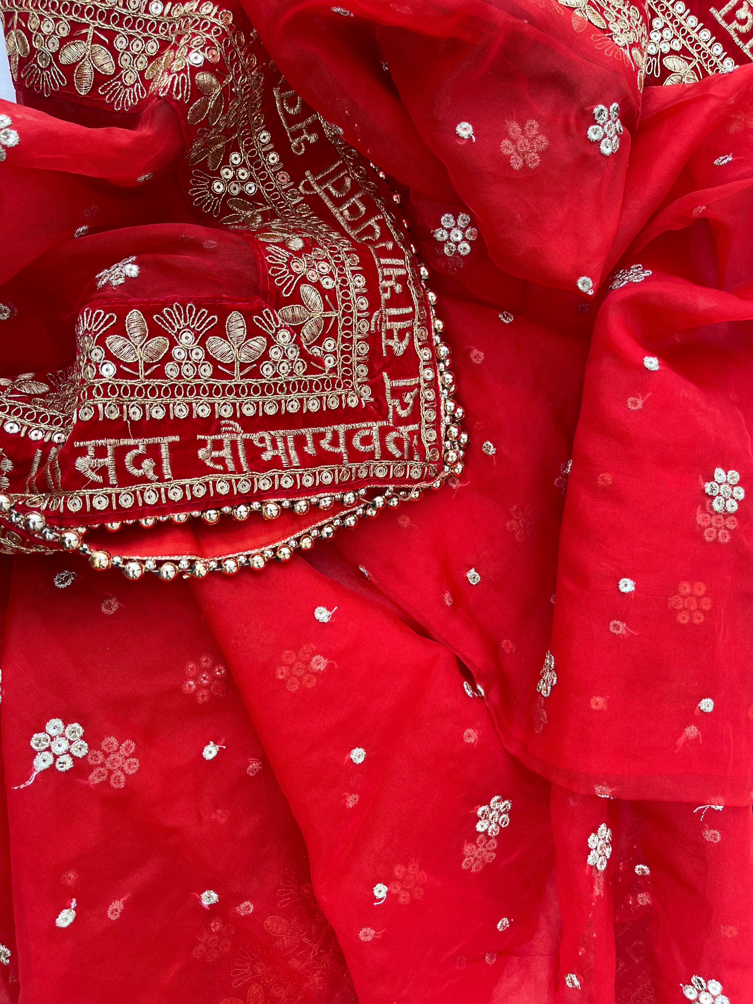 BRIDAL RED SAUBHAGYAVATI EMBROIDERED ORGANZA DUPATTA
