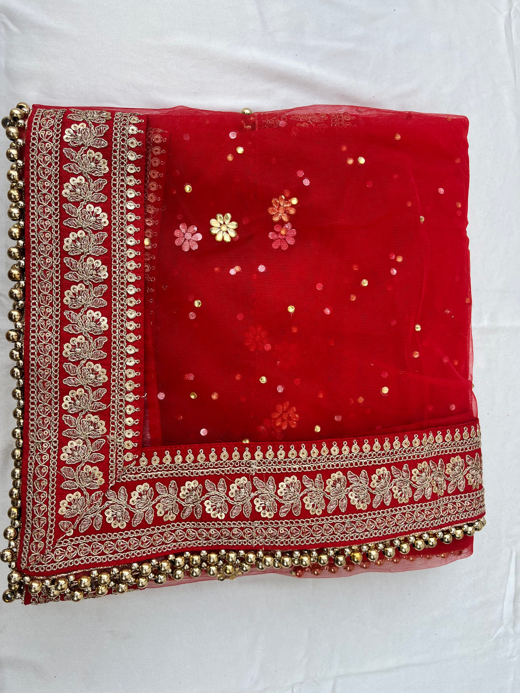 BRIDAL RED MAIRA STONE WORK DUPATTA