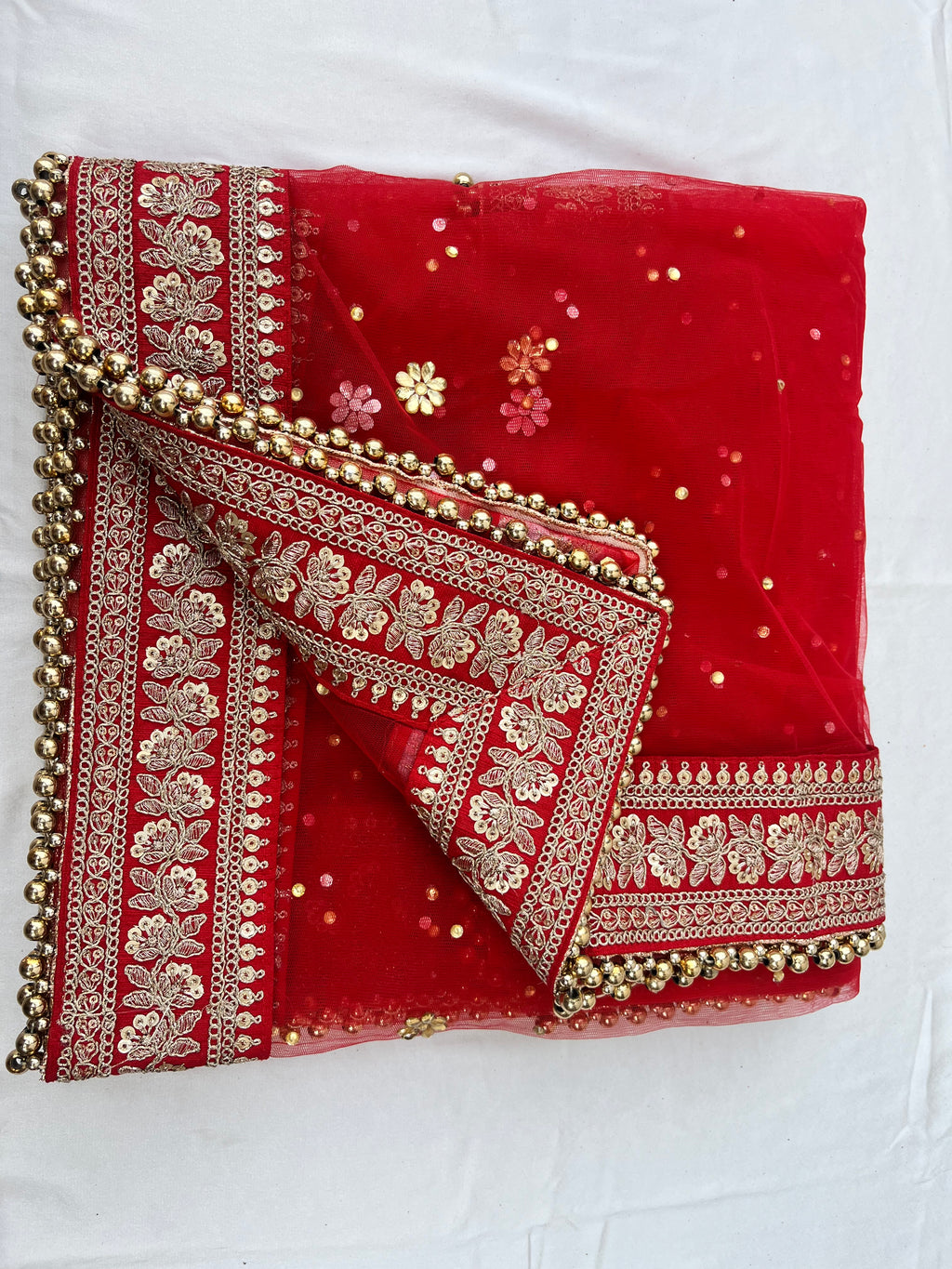 BRIDAL RED MAIRA STONE WORK DUPATTA