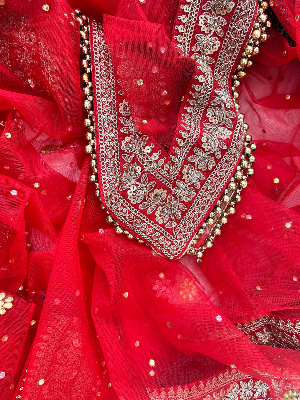 BRIDAL RED MAIRA STONE WORK DUPATTA