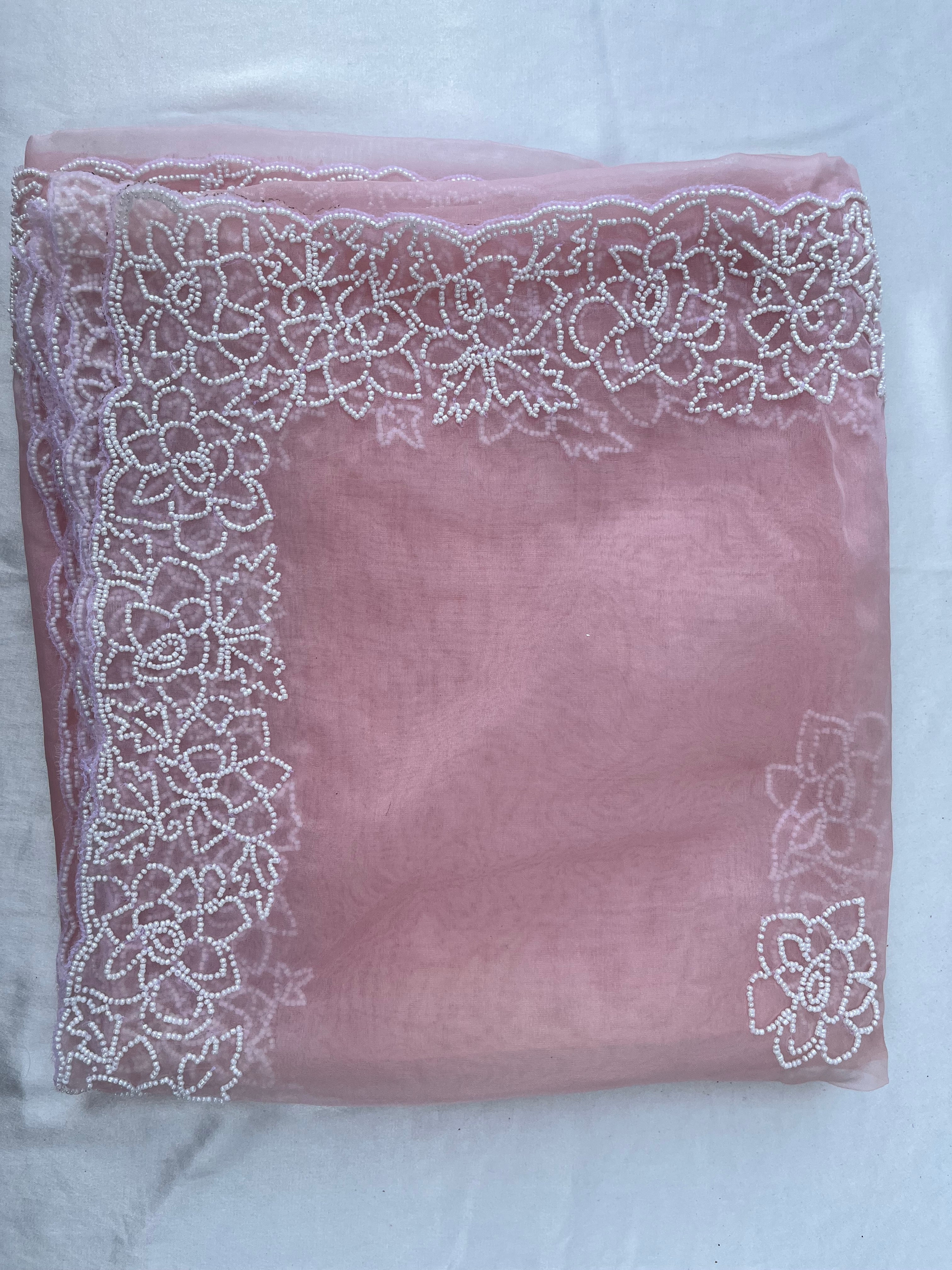 NOORANI BABY PINK HAND EMBROIDERED DUPATTA