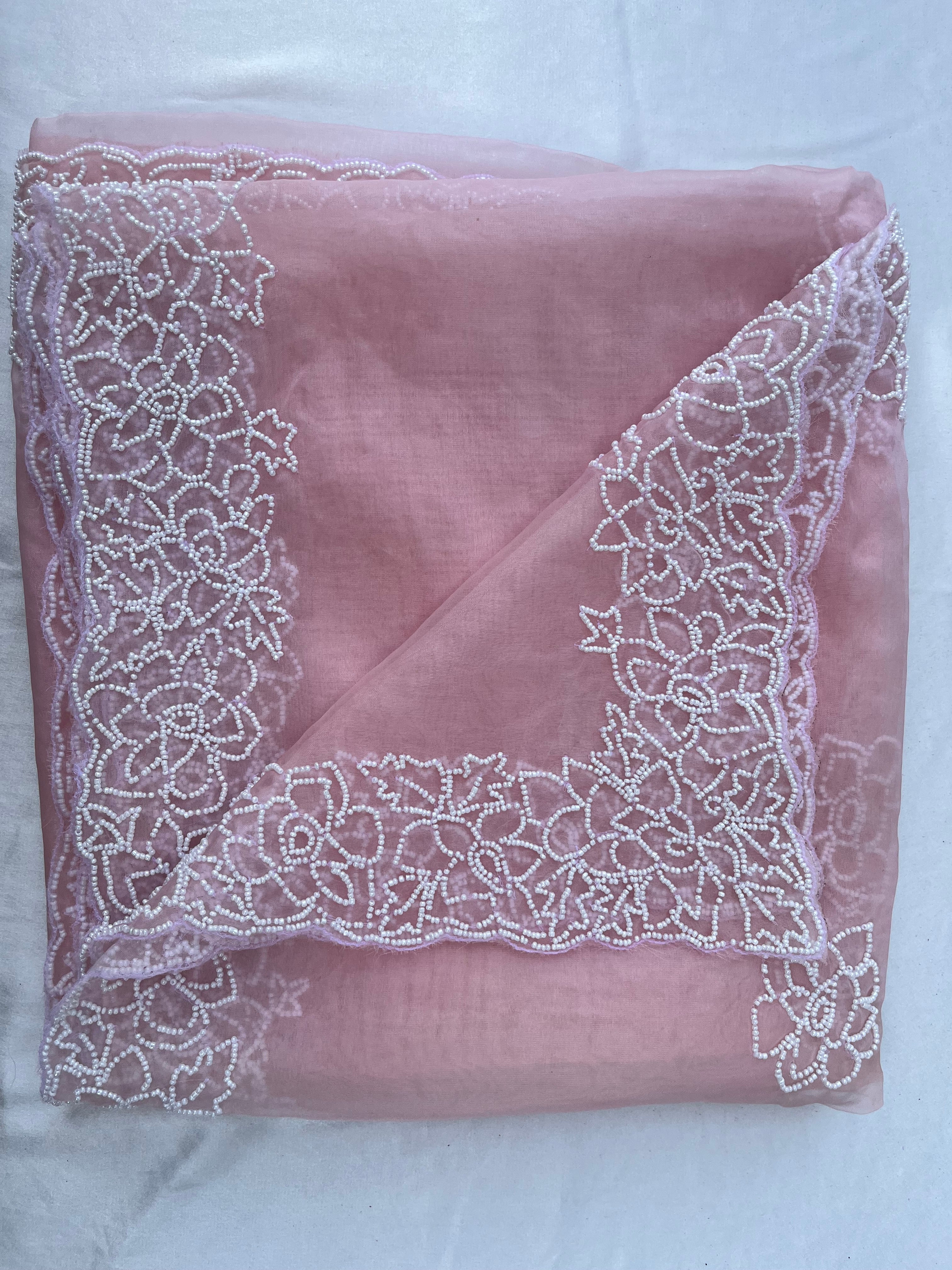 NOORANI BABY PINK HAND EMBROIDERED DUPATTA