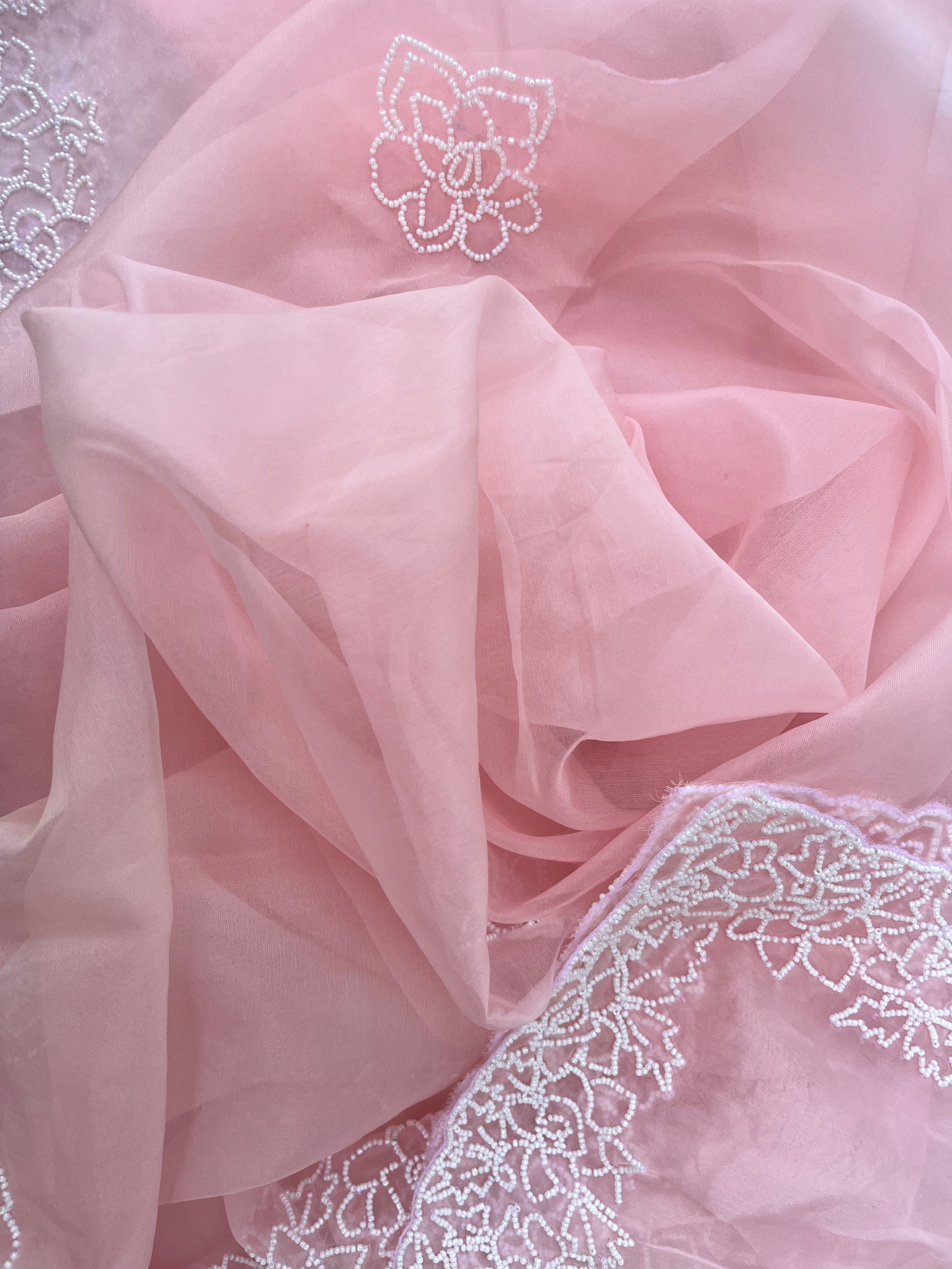 NOORANI BABY PINK HAND EMBROIDERED DUPATTA