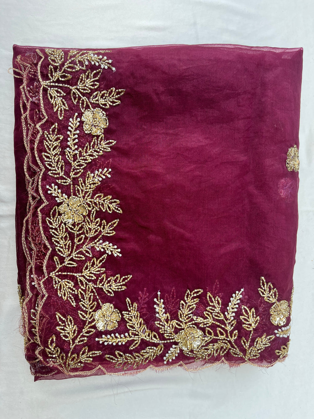 BRIDAL ELEGANT WINE HAND EMBROIDERED DUPATTA