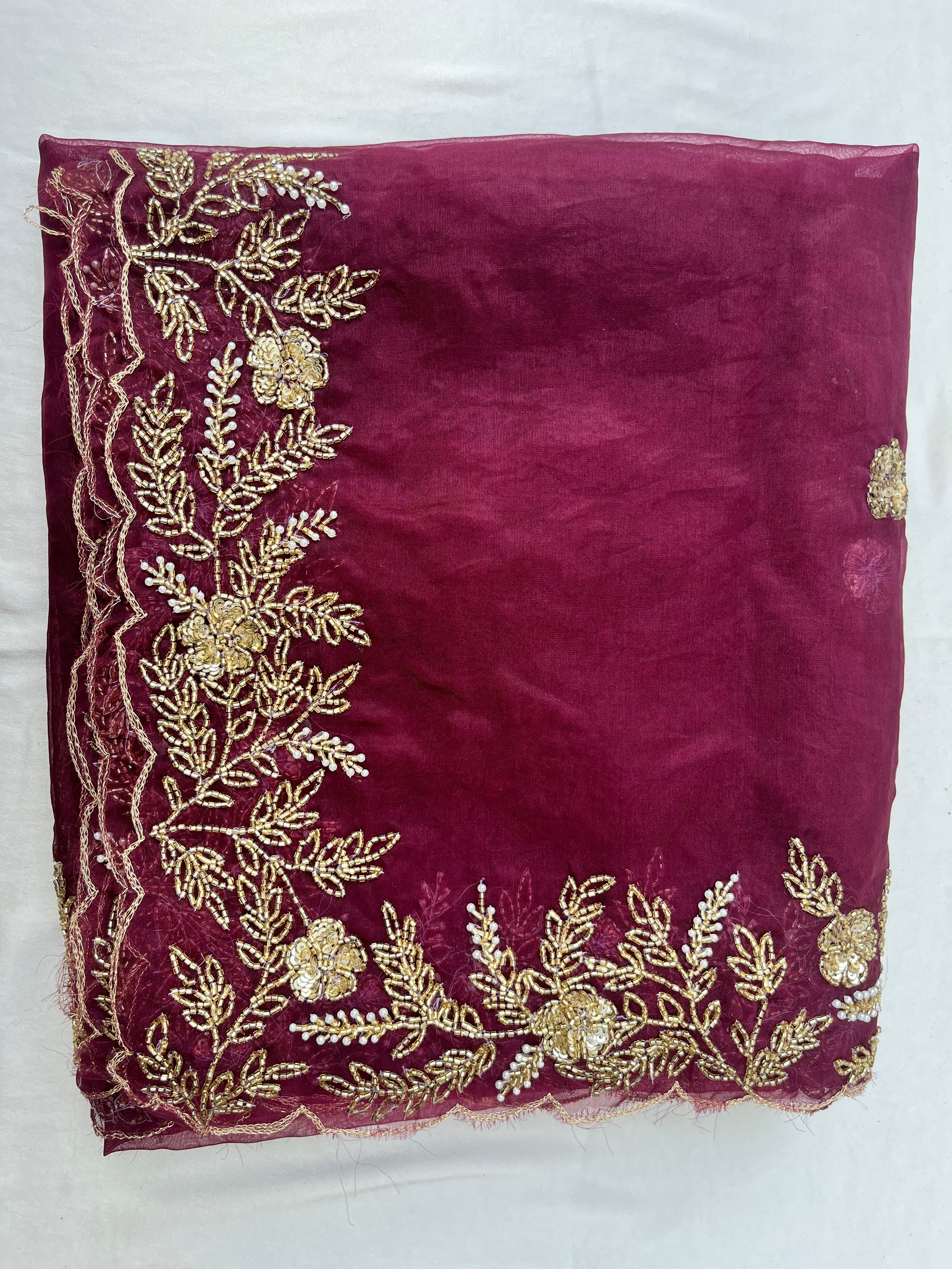 BRIDAL ELEGANT WINE HAND EMBROIDERED DUPATTA