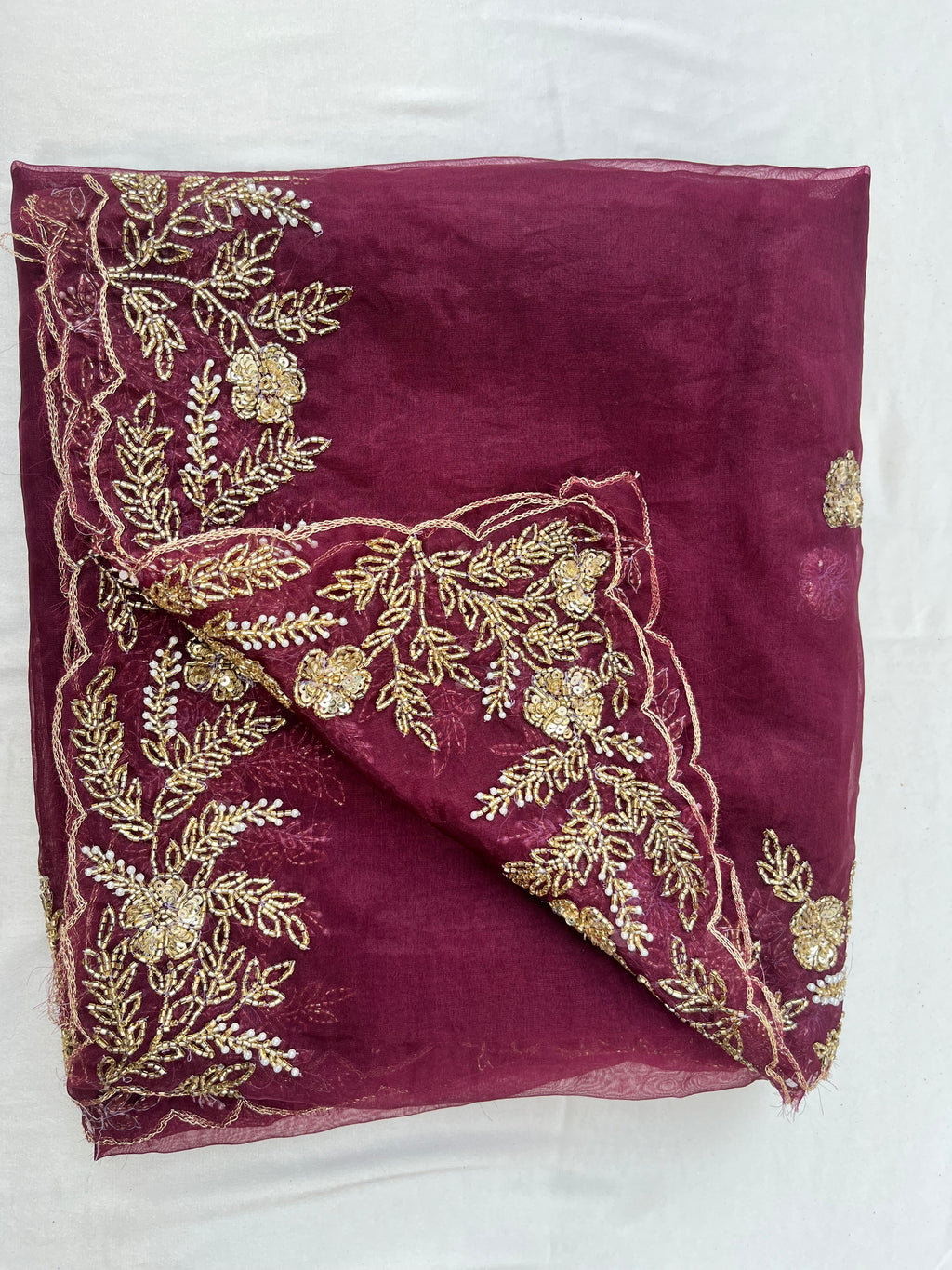 BRIDAL ELEGANT WINE HAND EMBROIDERED DUPATTA