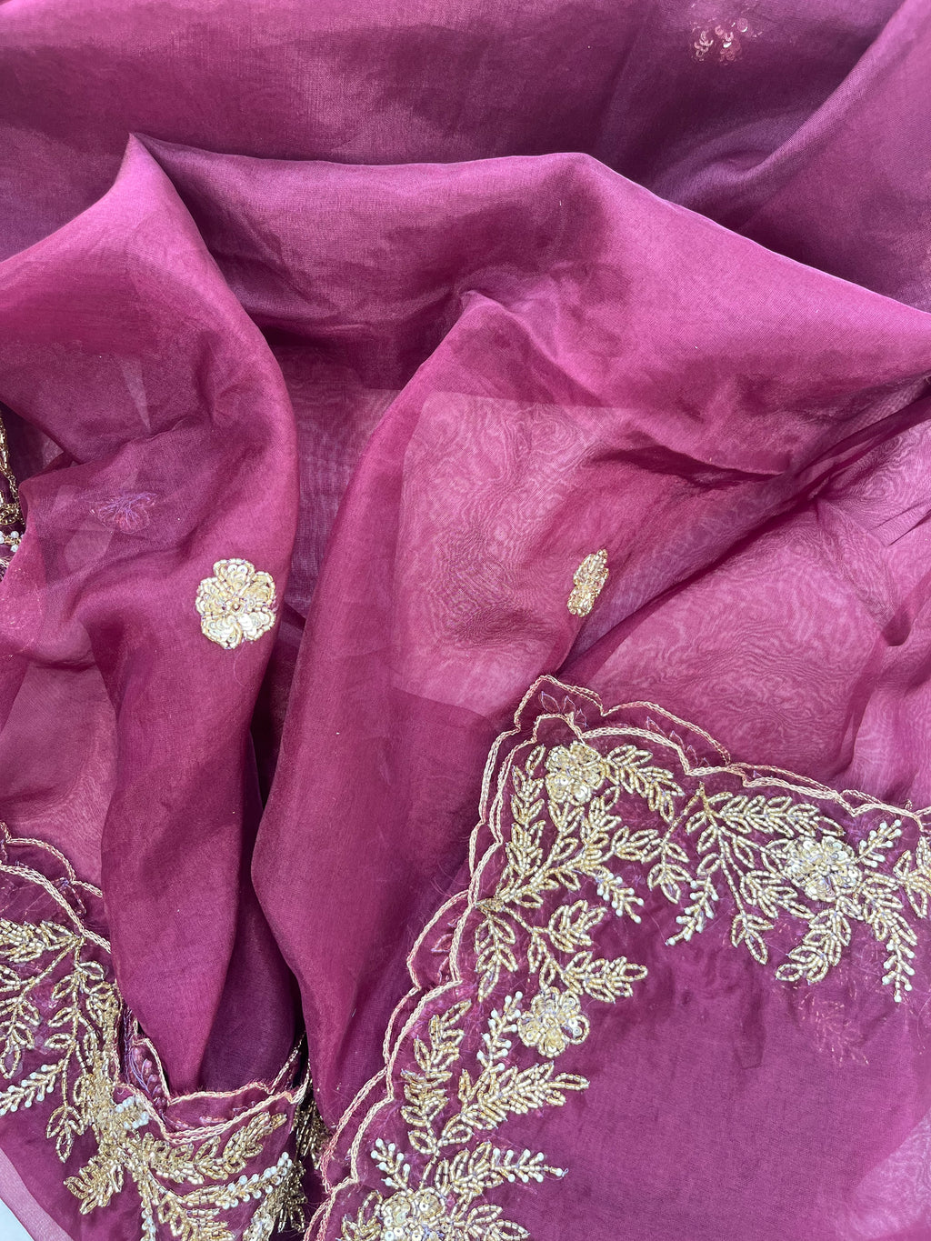 BRIDAL ELEGANT WINE HAND EMBROIDERED DUPATTA