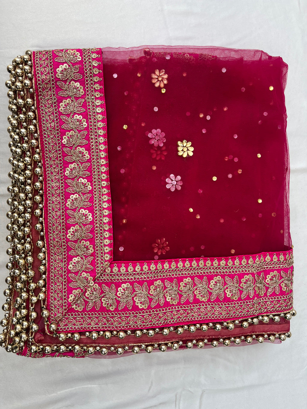 BRIDAL RANI PINK NET STONE WORK DUPATTA