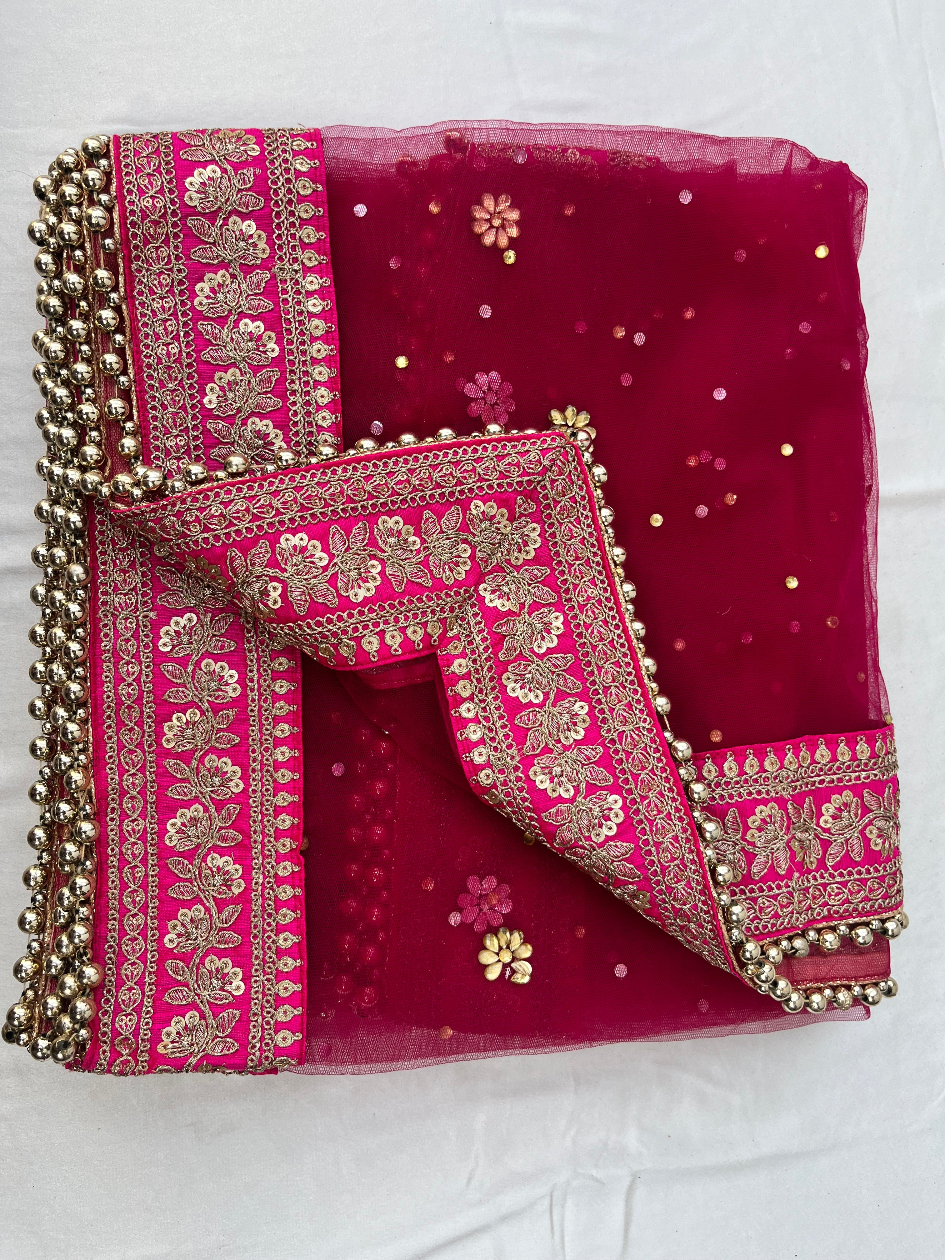 BRIDAL RANI PINK NET STONE WORK DUPATTA