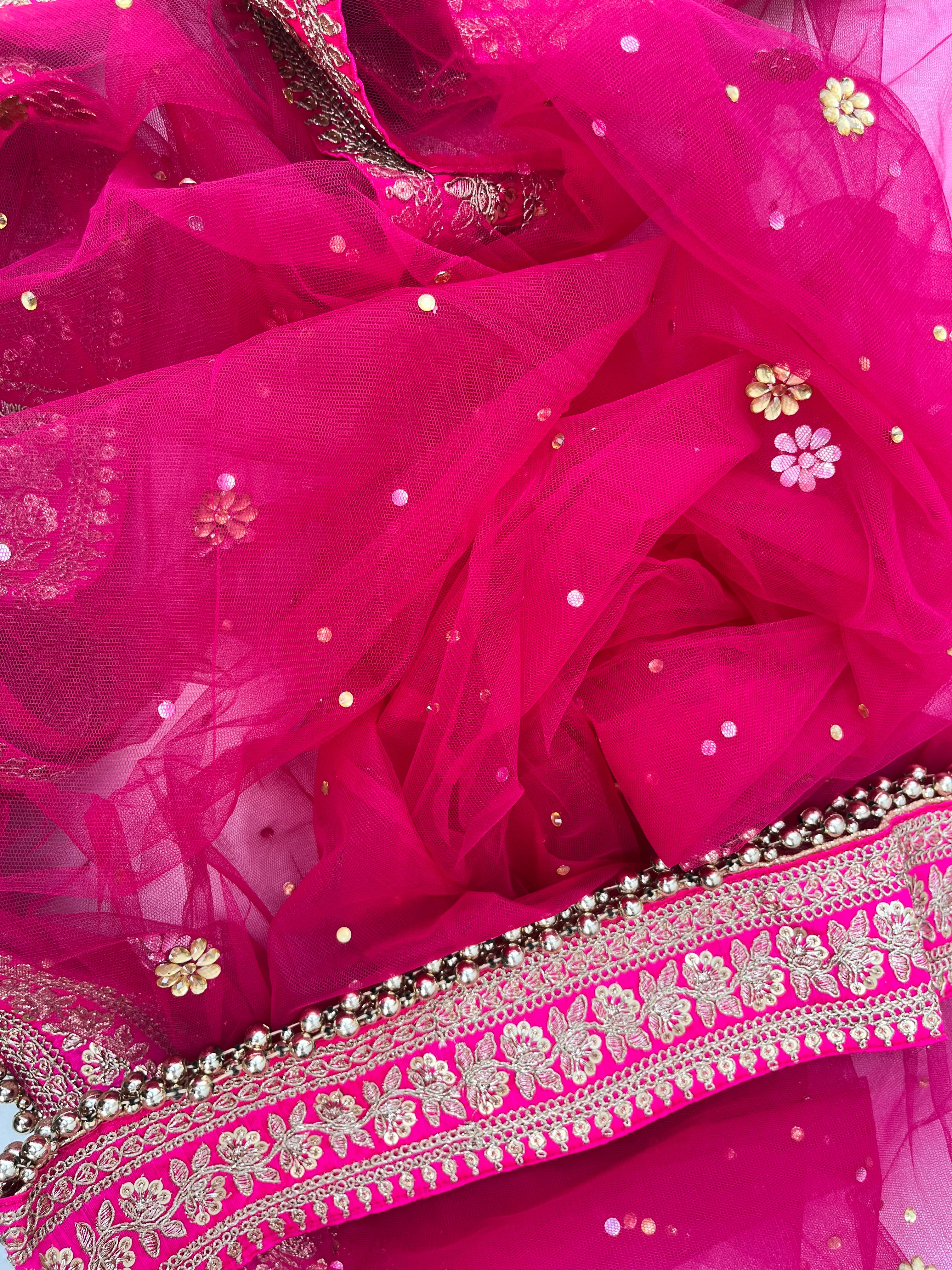 BRIDAL RANI PINK NET STONE WORK DUPATTA