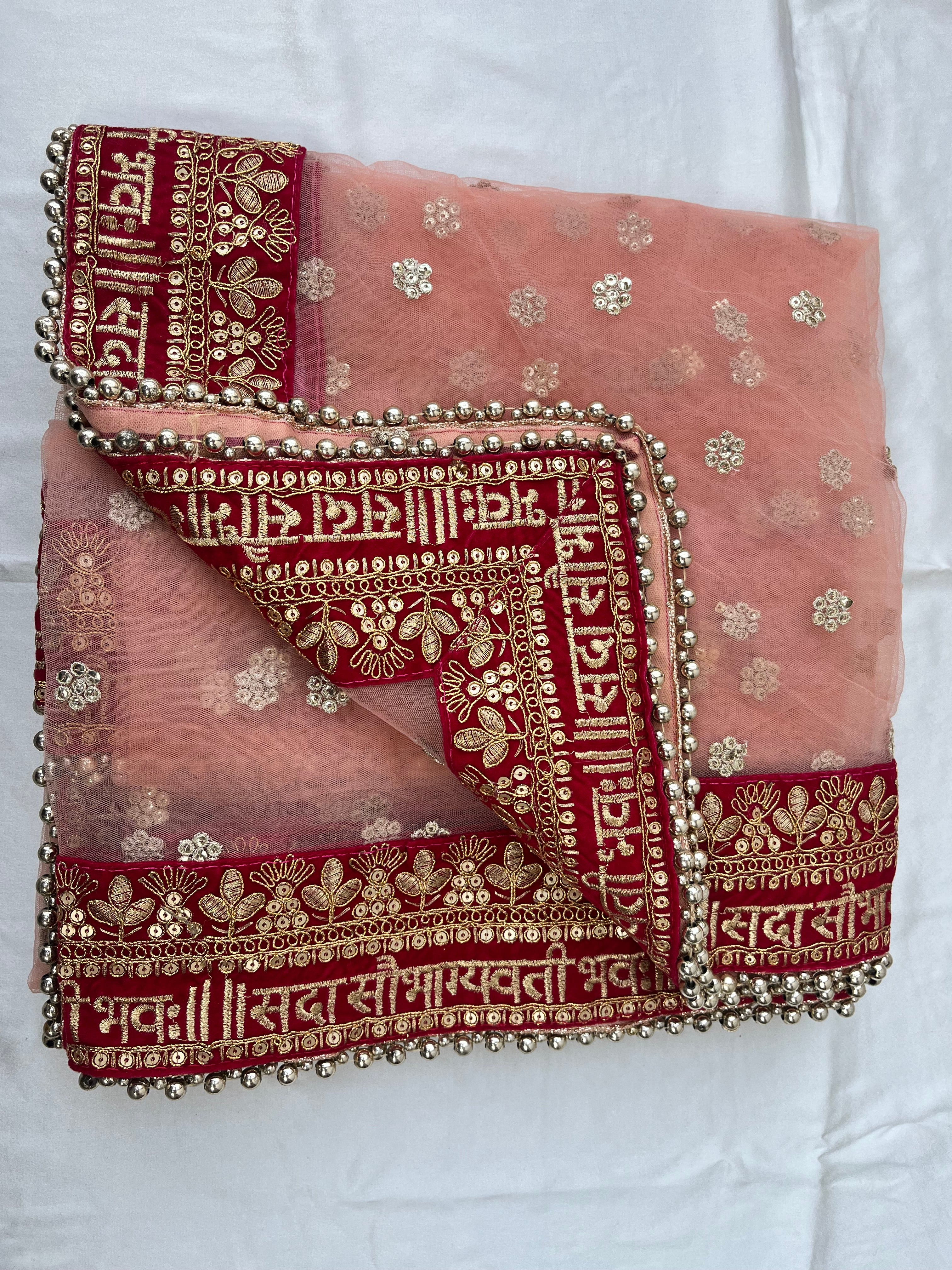 BRIDAL PEACH SAUBHAGYAVATI GOLD FLOWER NET DUPATTA