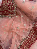 BRIDAL PEACH SAUBHAGYAVATI GOLD FLOWER NET DUPATTA