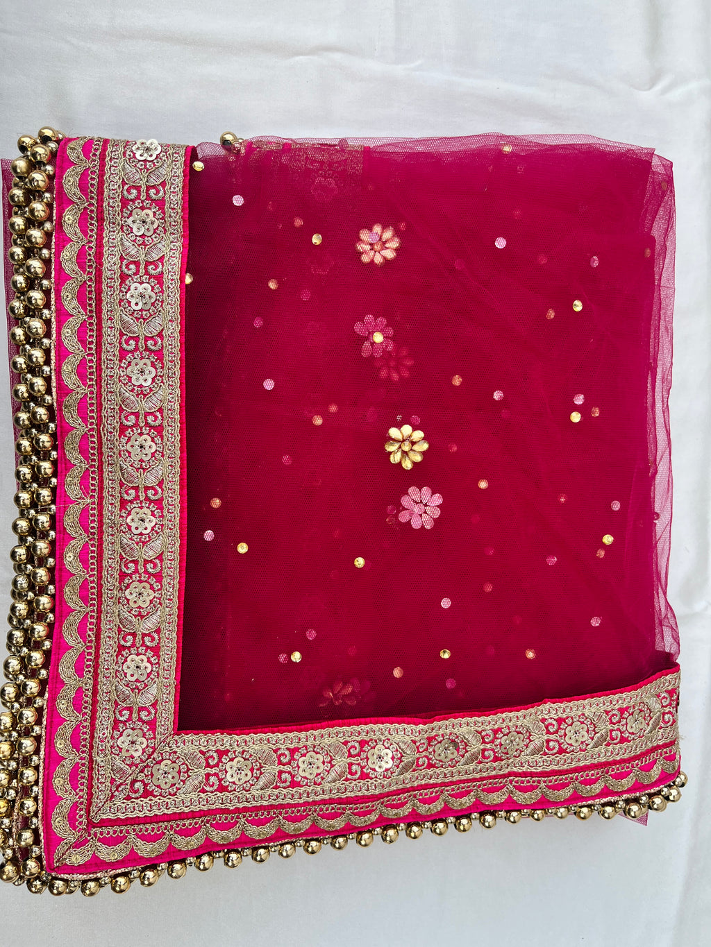 BRIDAL GORGEOUS PINK NET STONE WORK ZARI DUPATTA