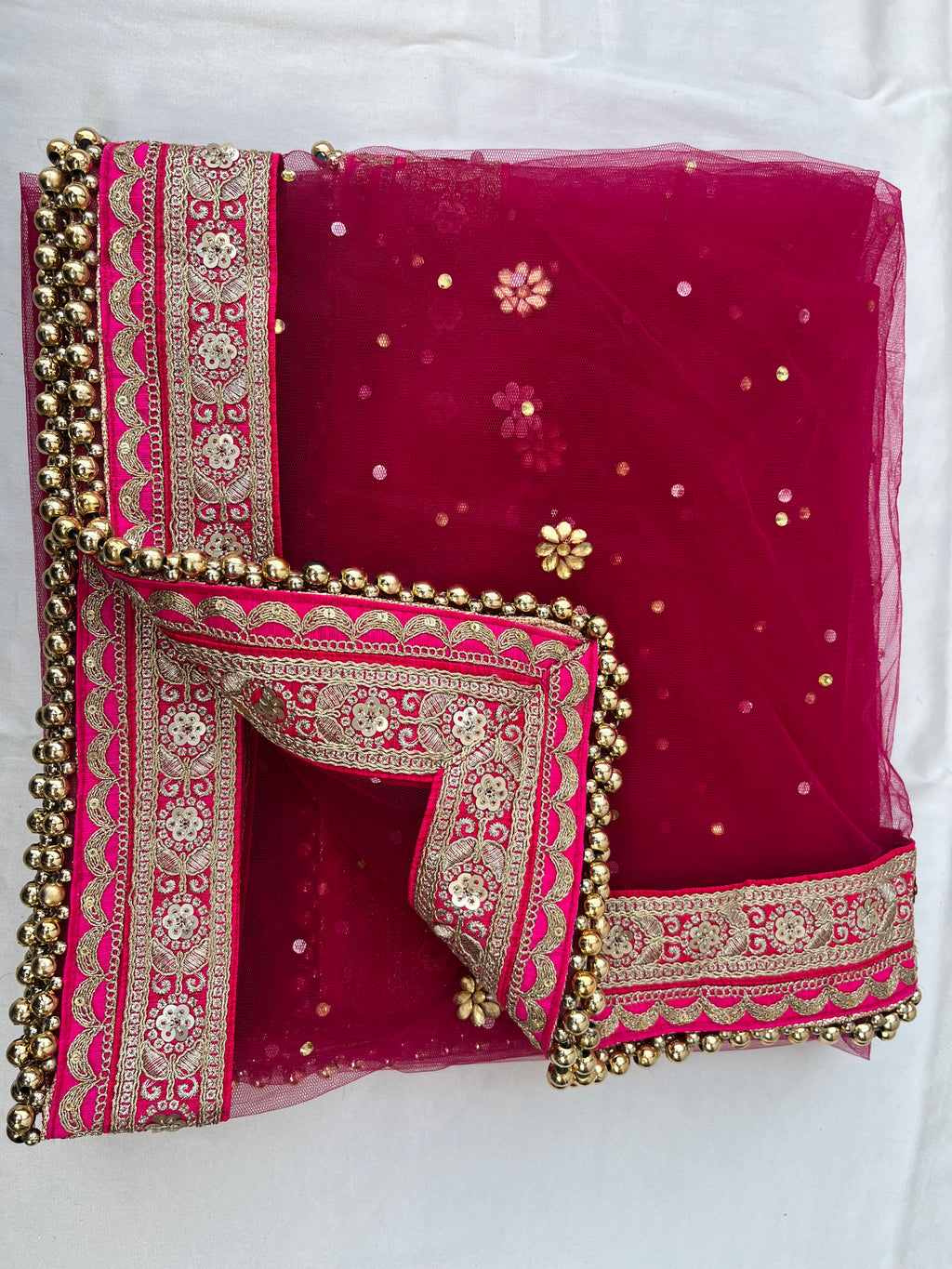 BRIDAL GORGEOUS PINK NET STONE WORK ZARI DUPATTA