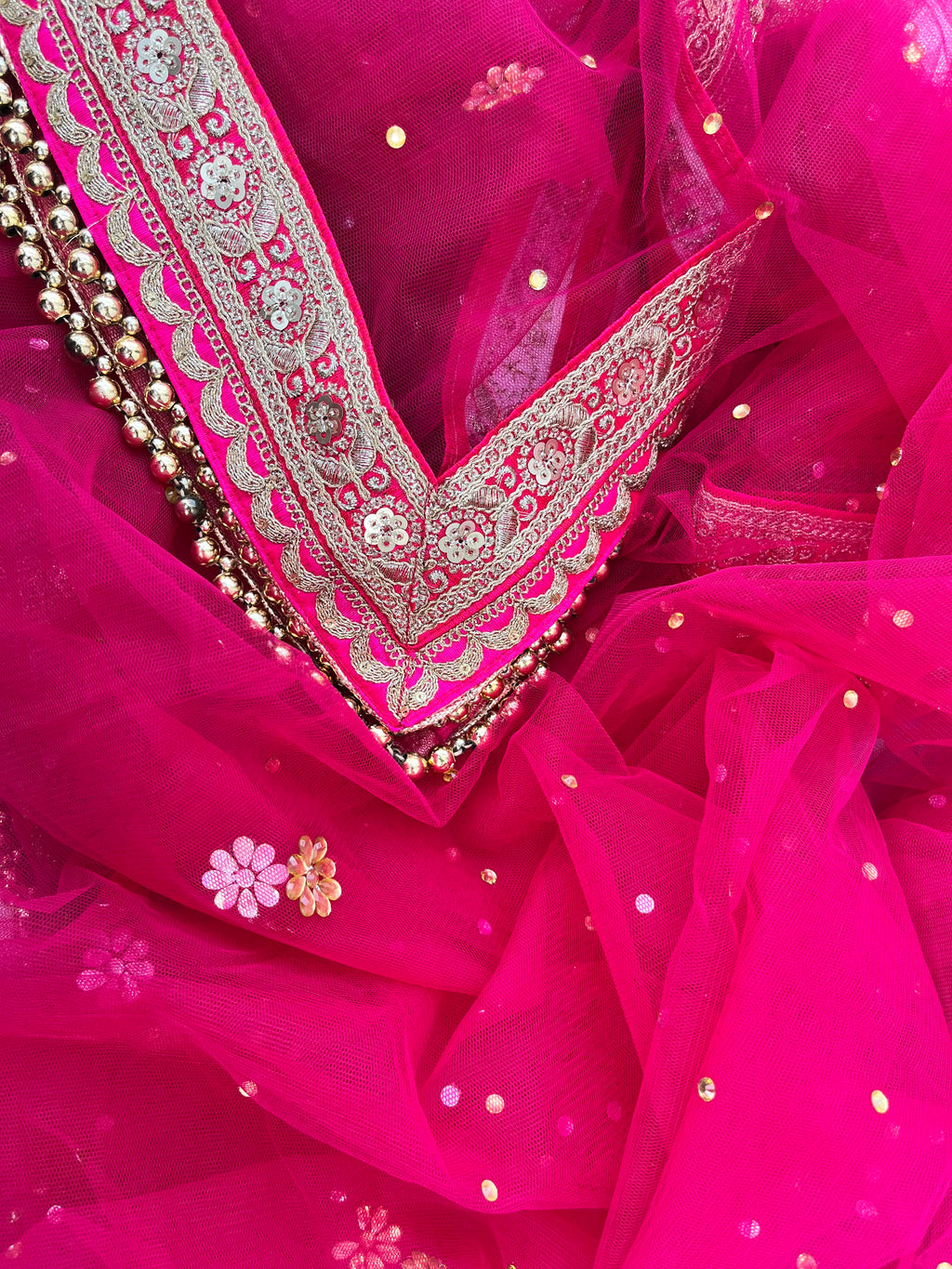 BRIDAL GORGEOUS PINK NET STONE WORK ZARI DUPATTA