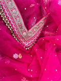 BRIDAL GORGEOUS PINK NET STONE WORK ZARI DUPATTA