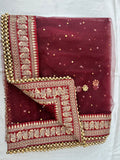 BRIDAL ZARKASHI MAROON NET STONE DUPATTA
