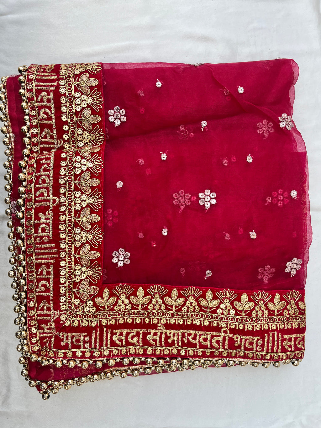 BRIDAL SAUBHAGYAVATI PINK EMBROIDERED FLORAL DUPATTA
