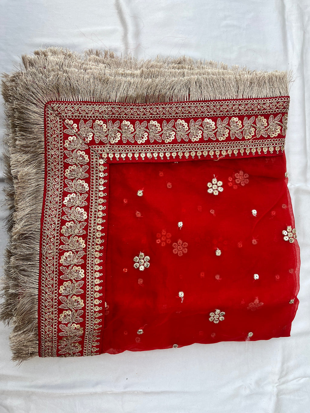 BRIDAL NOOR RED GOLD FLORAL-ORGANZA DUPATTA