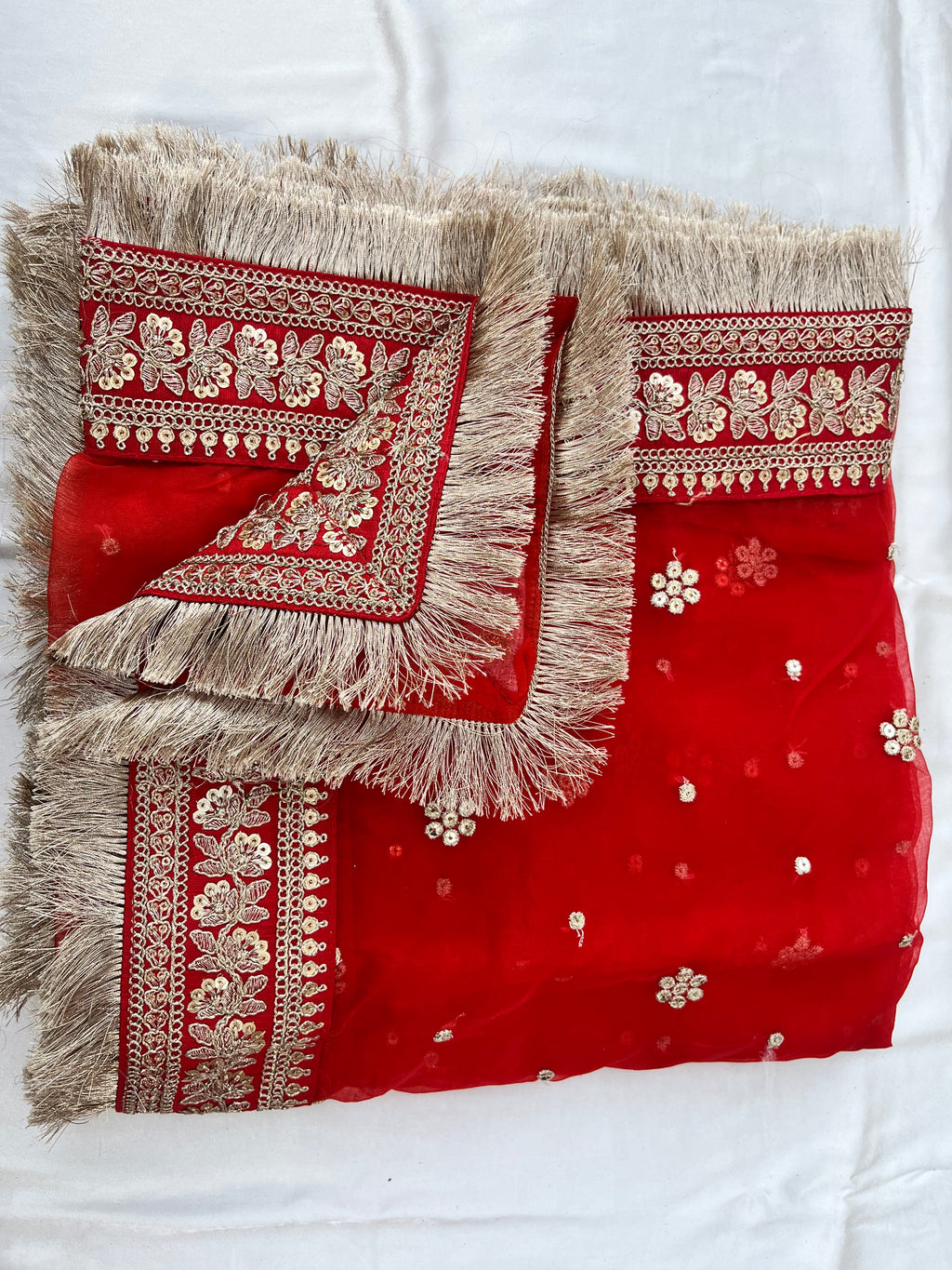 BRIDAL NOOR RED GOLD FLORAL-ORGANZA DUPATTA