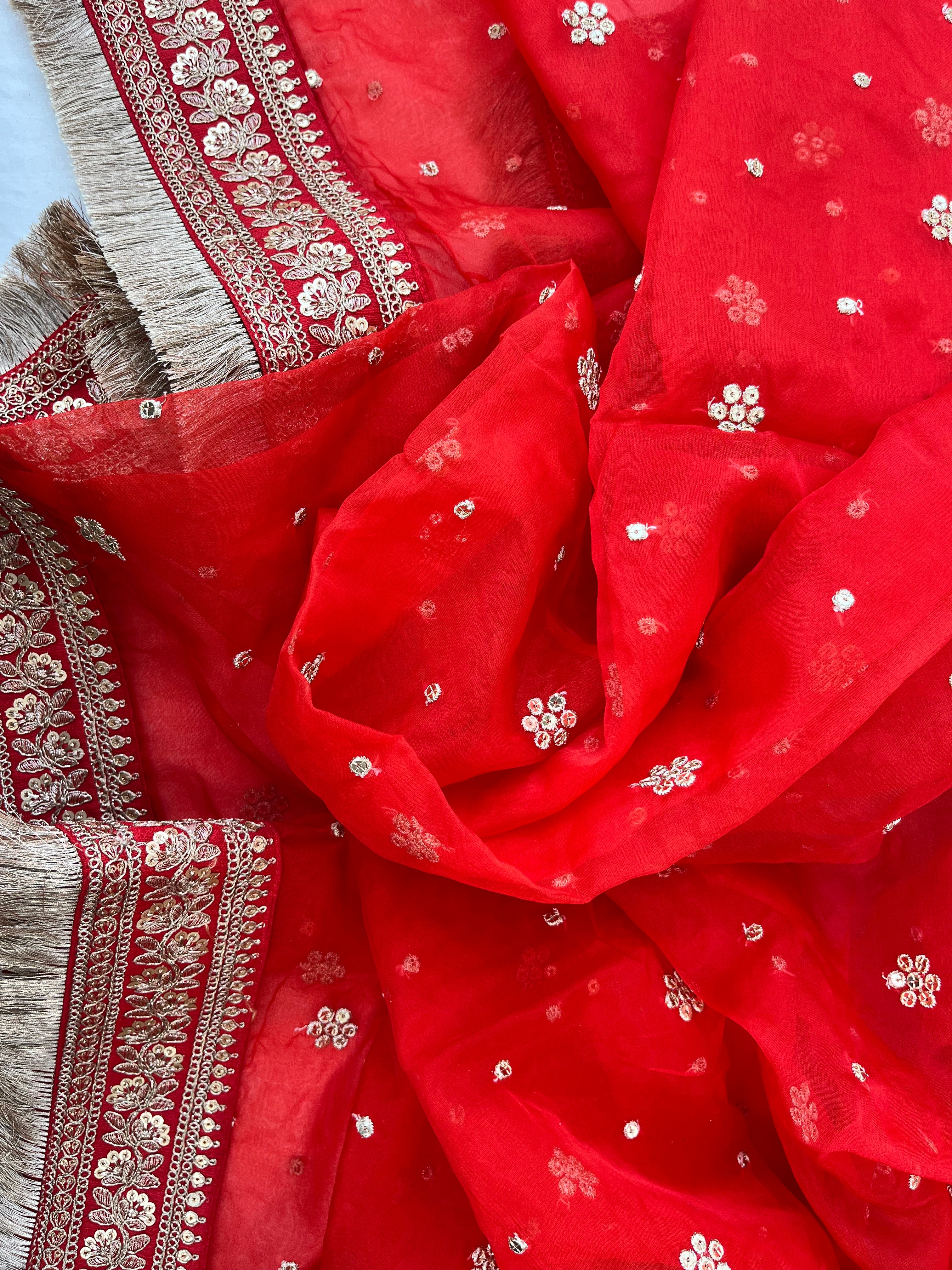 BRIDAL NOOR RED GOLD FLORAL-ORGANZA DUPATTA